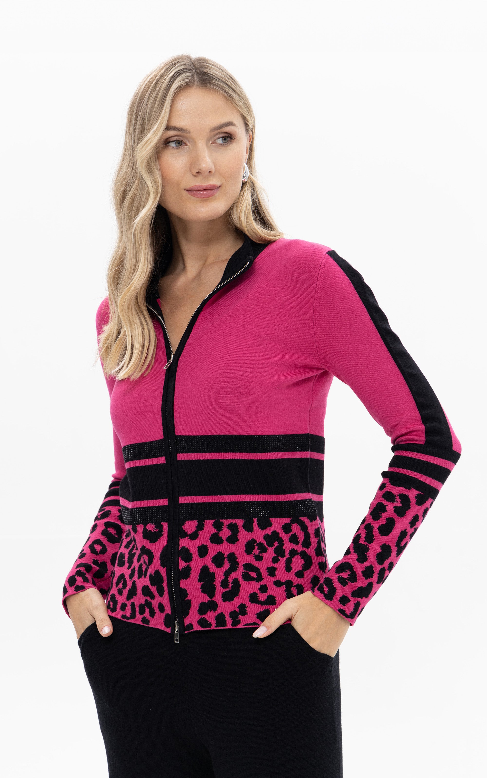 Cardigan mit Streifen und Leoprint