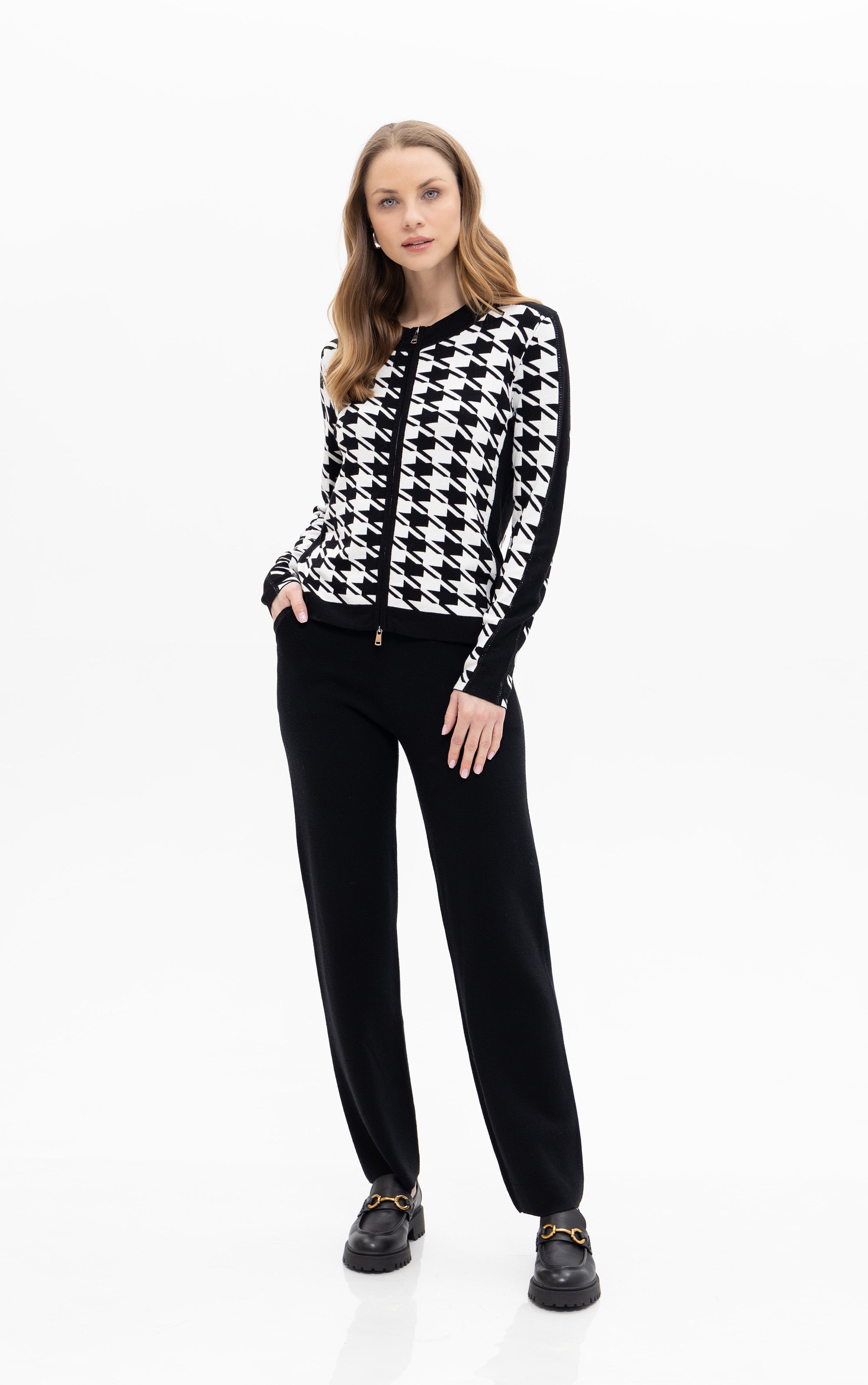 Cardigan mit Hahnentrittmuster