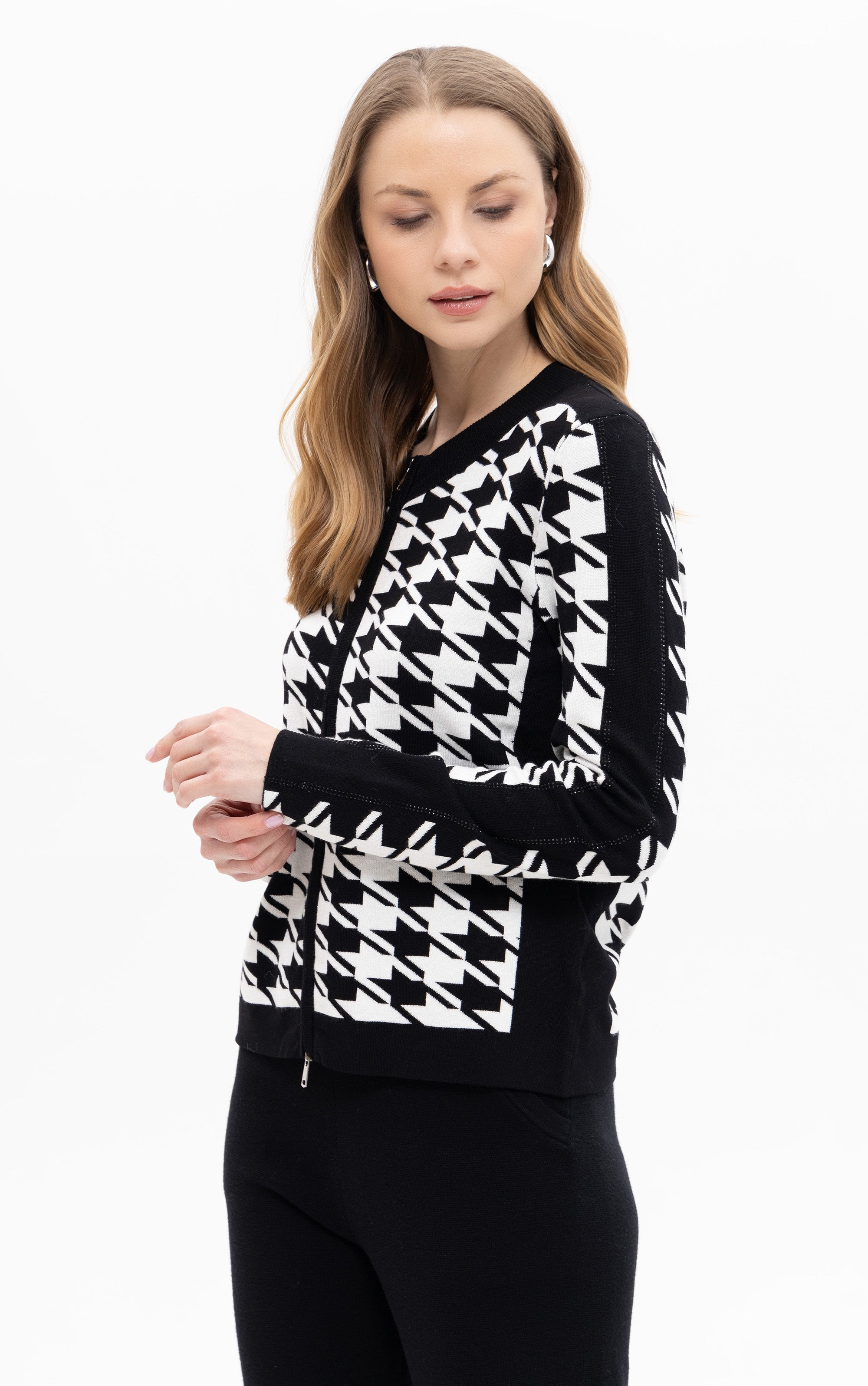 Cardigan mit Hahnentrittmuster