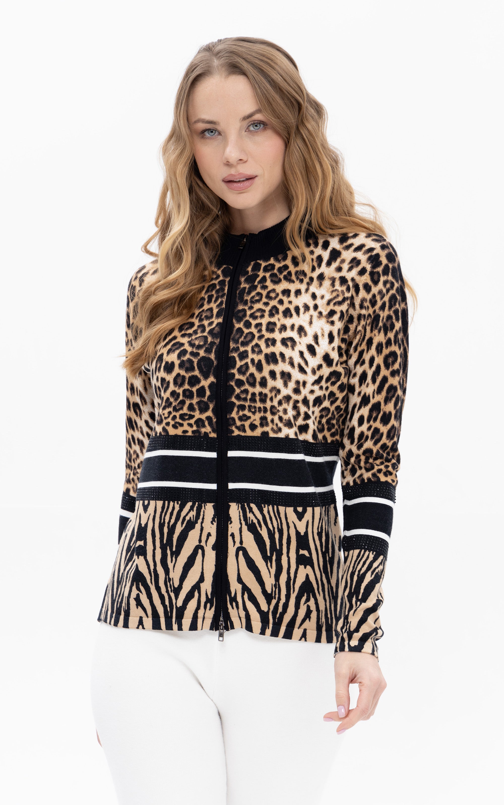 Cardigan mit Animalmix und Streifendetails