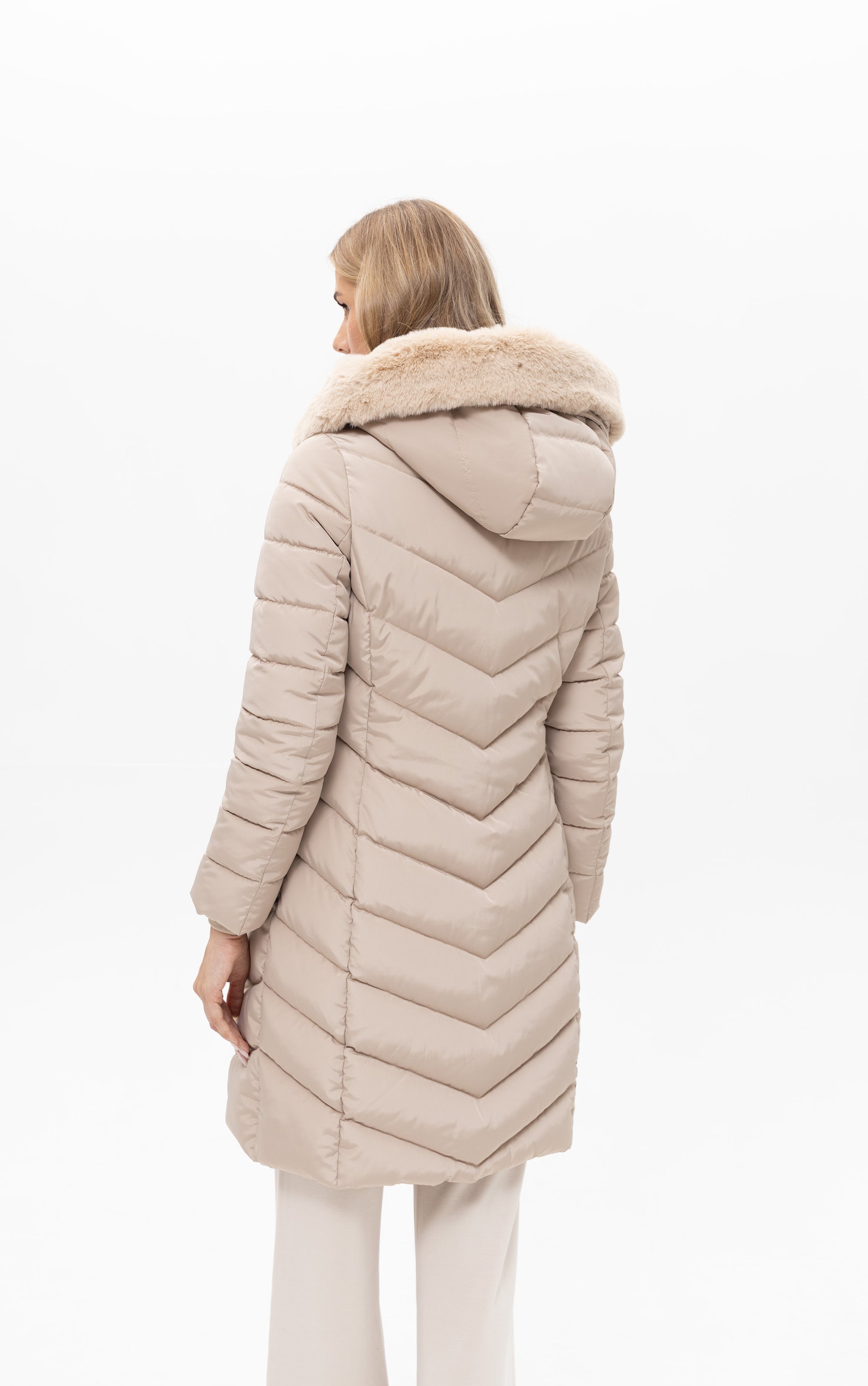 Lange Steppjacke mit Kapuze
