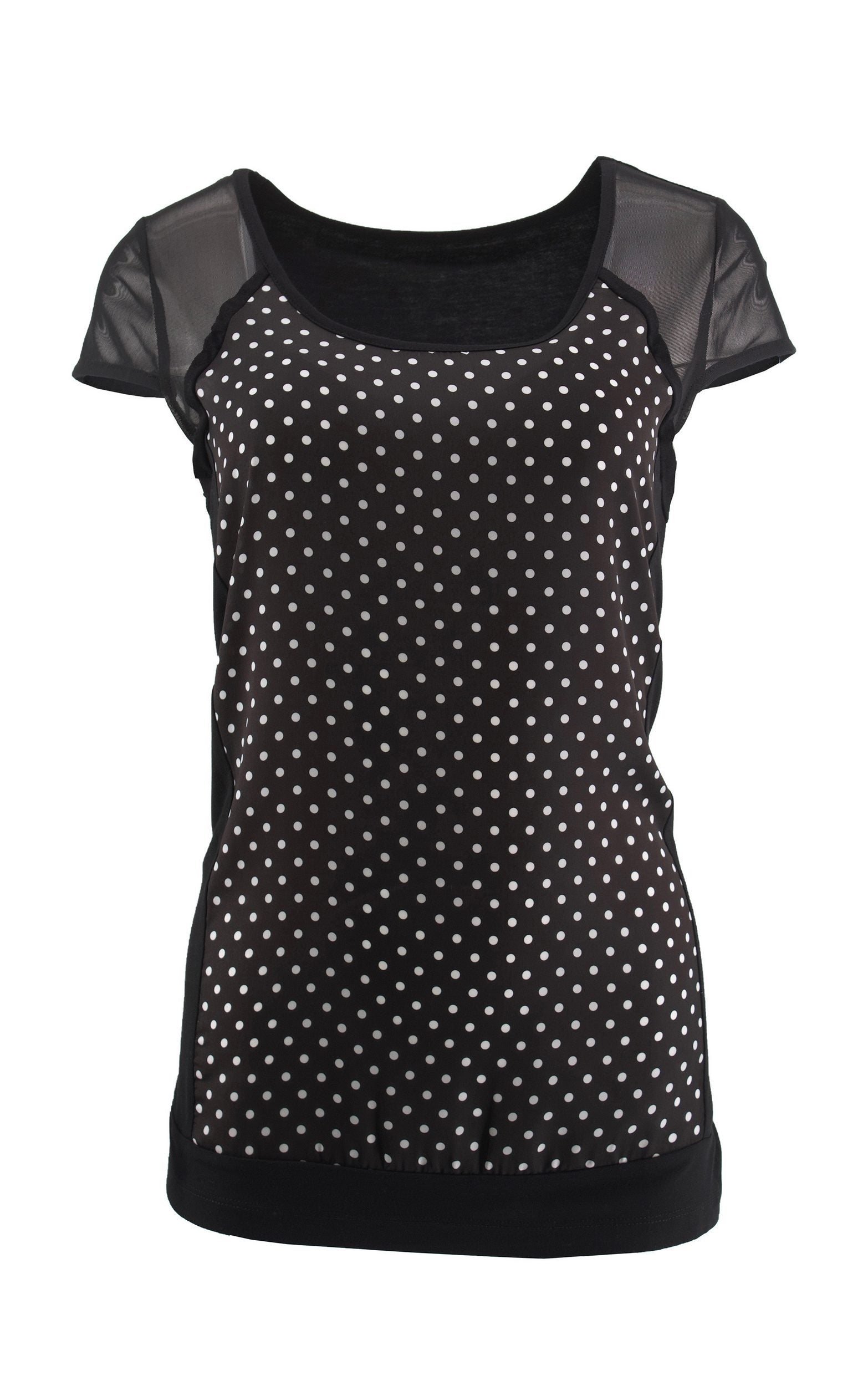 T-Shirt mit Punktemuster und Chiffonärmeln