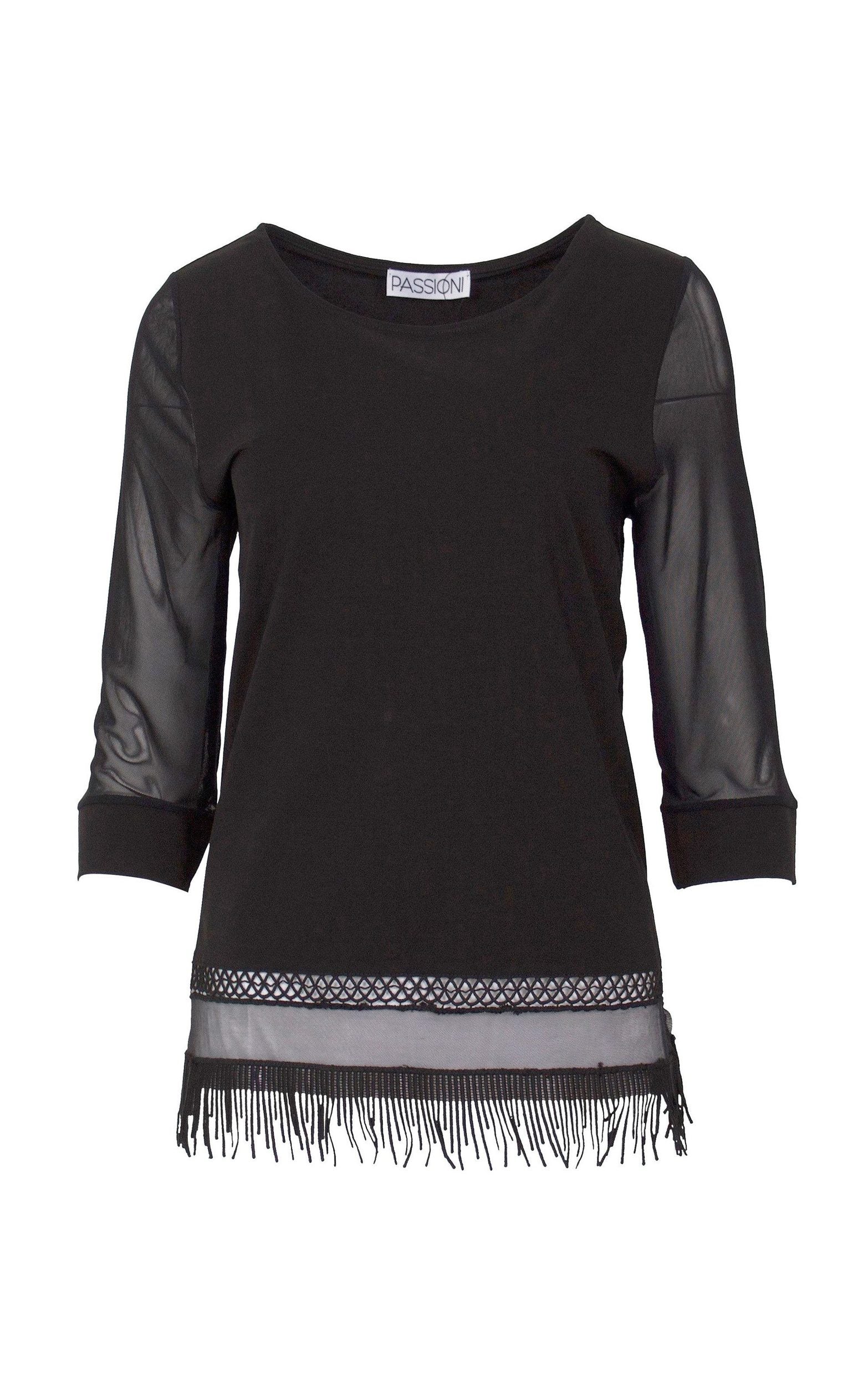 Bluse mit Spitzendetails und Fransen