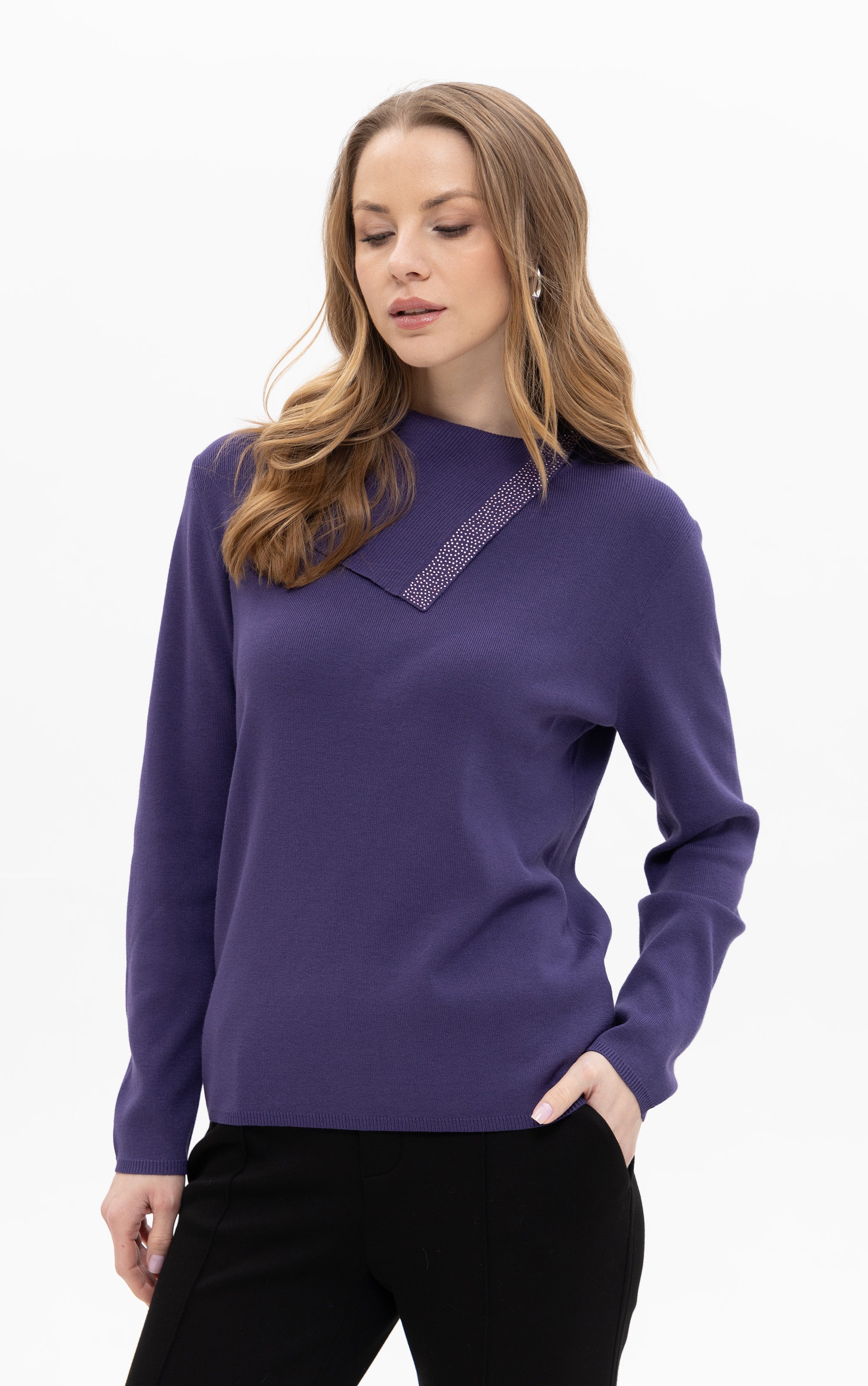 Strickpullover mit Umschlagkragen