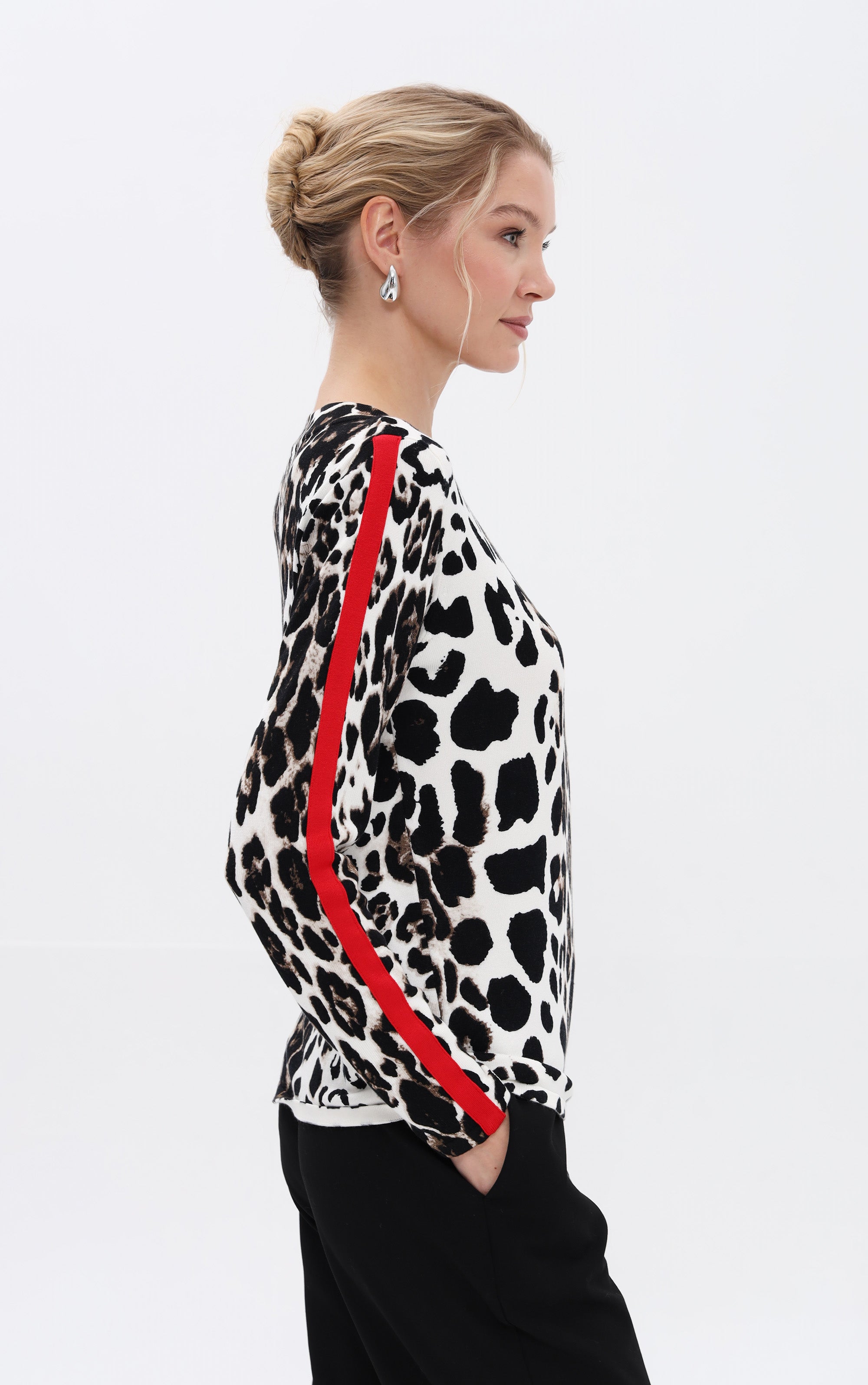 Pullover mit Leomuster und Streifendetail