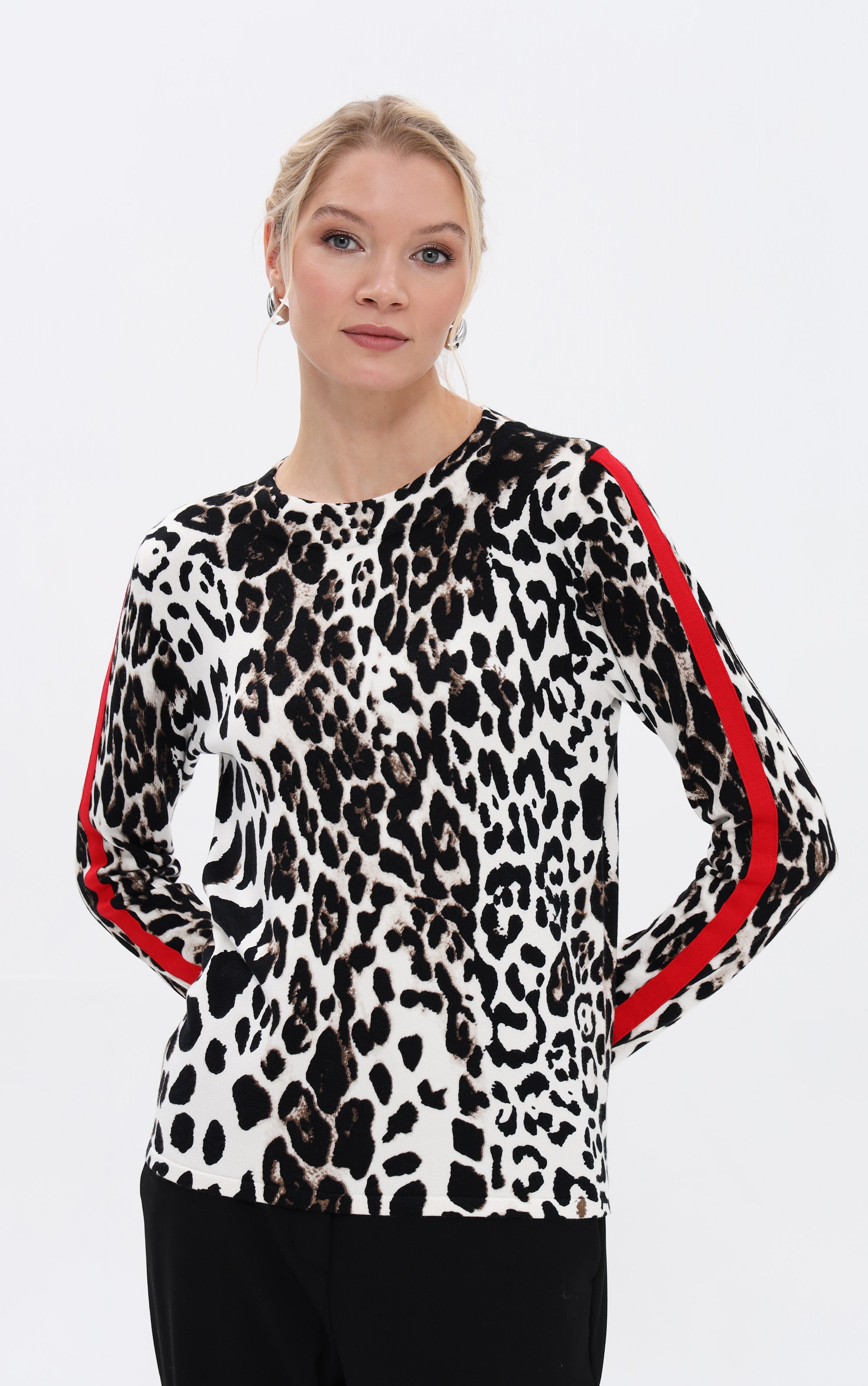 Pullover mit Leomuster und Streifendetail