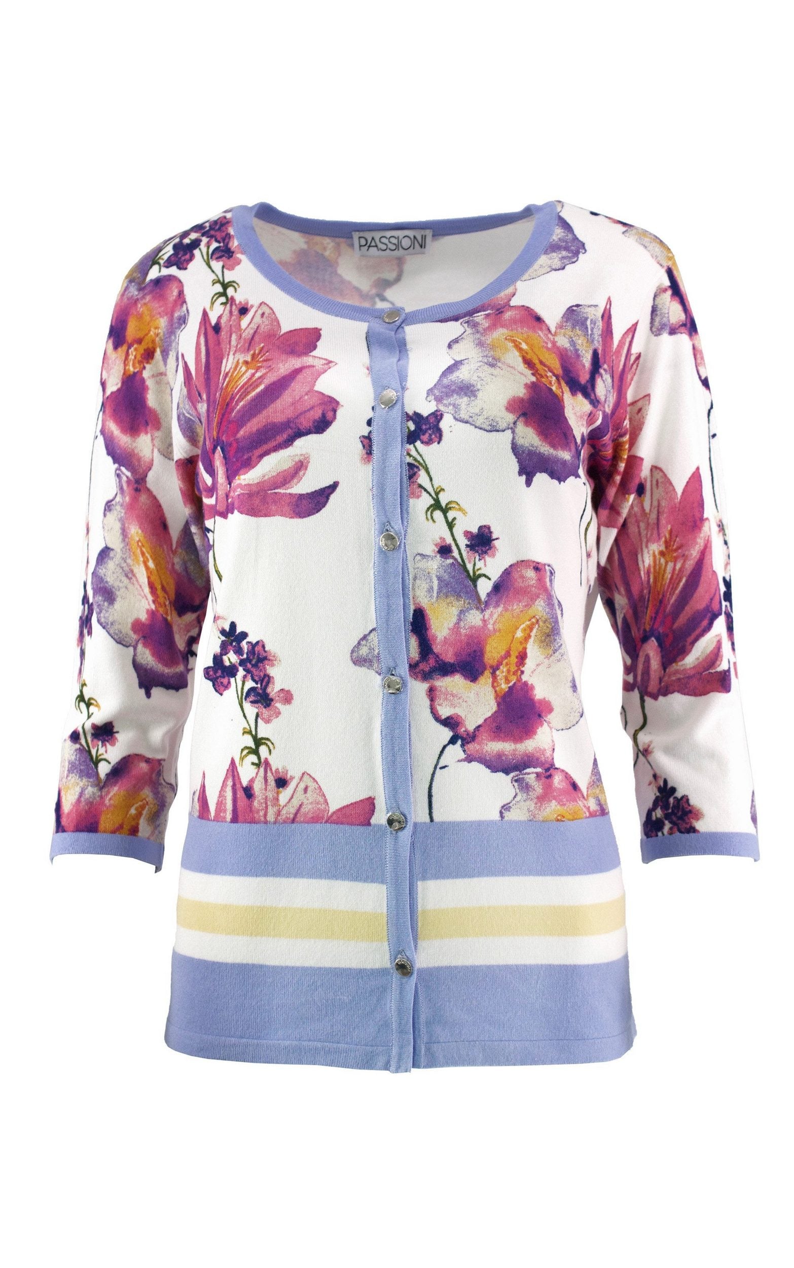 Strickjacke mit wasserfarbenem Blumenprint