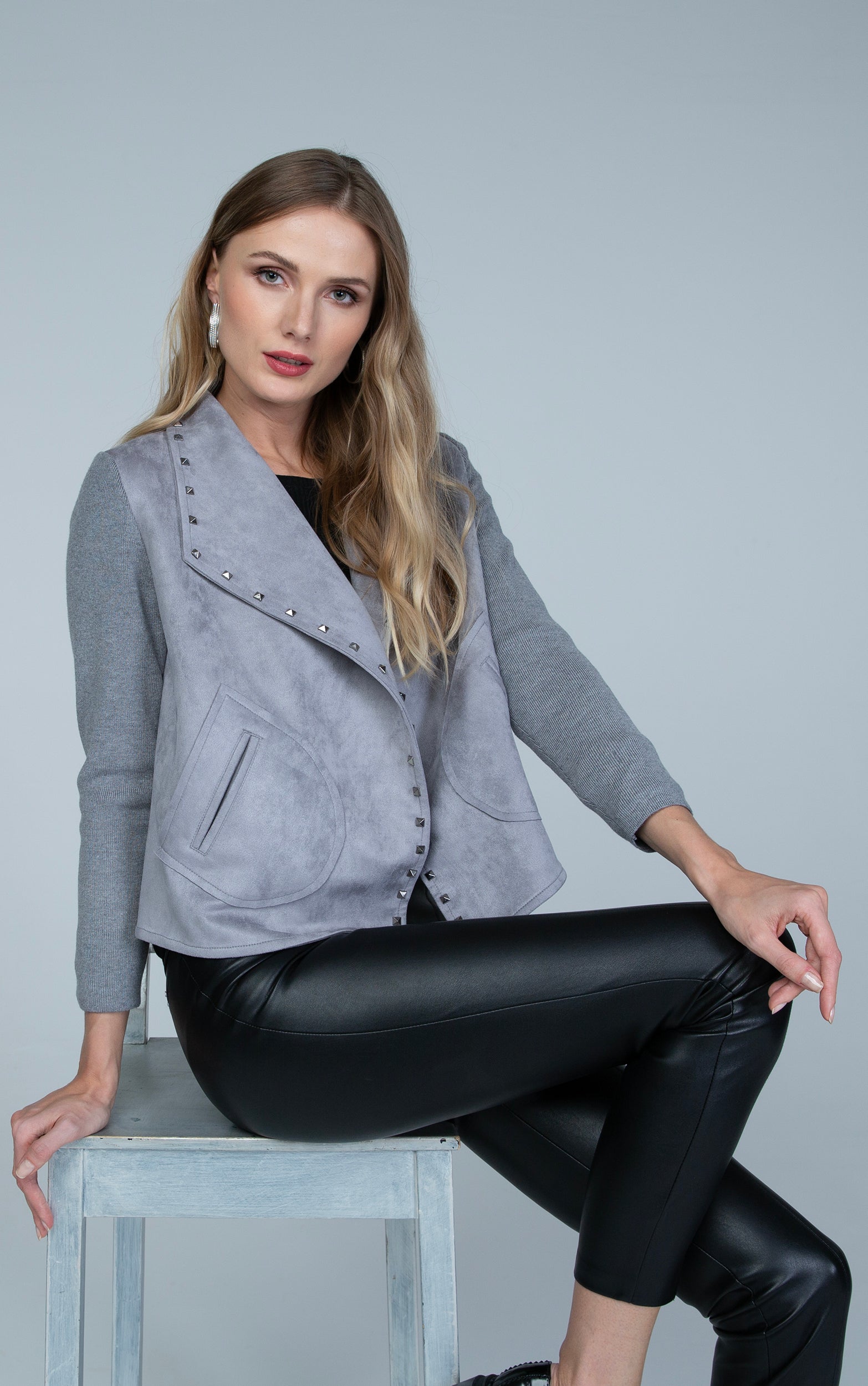 Jacke im Bikerstil mit Faux-Wildleder-Front