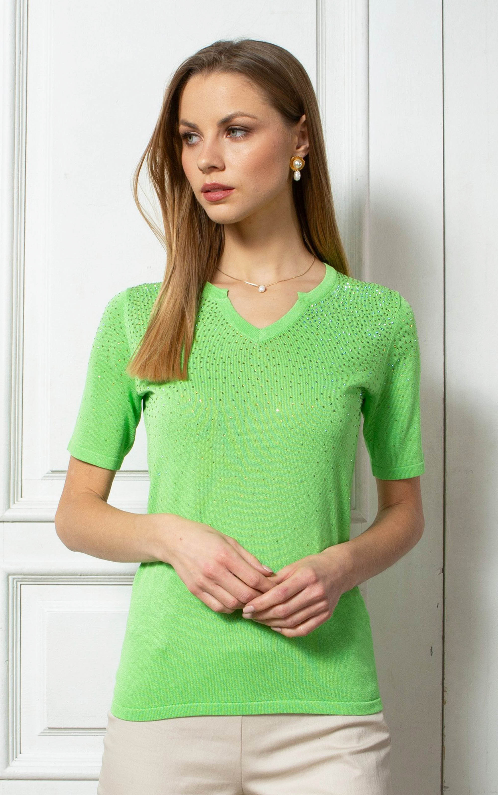 Kurzarmpullover mit Strassdetails