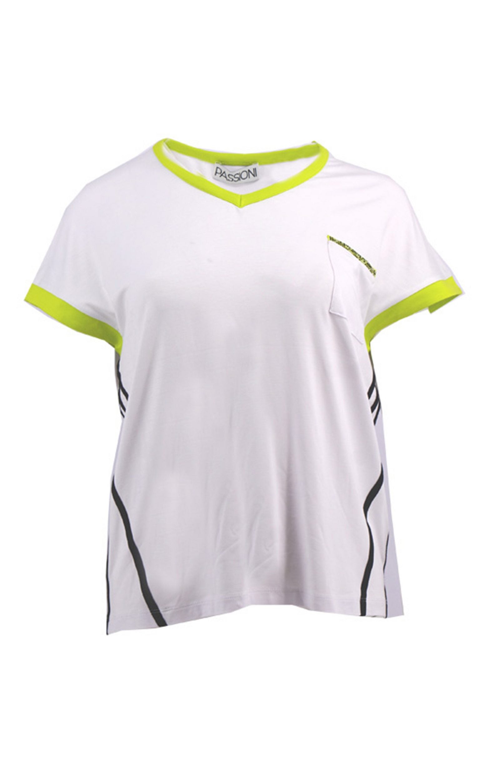 T-Shirt mit diagonalen Streifen und farbigen Details