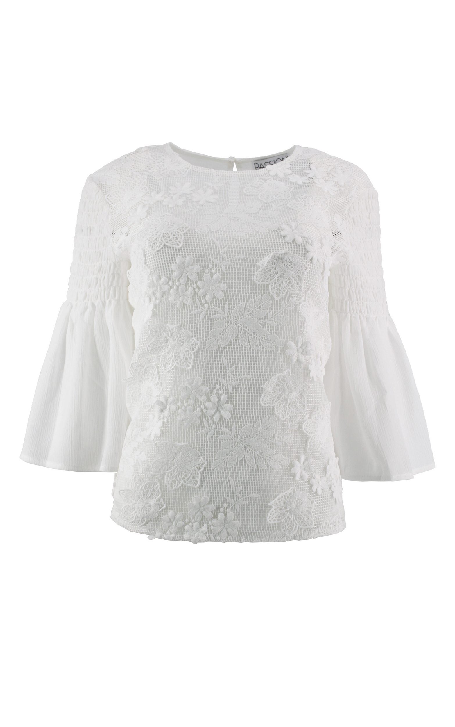 Bluse mit Blumenstickerei und Netzfront