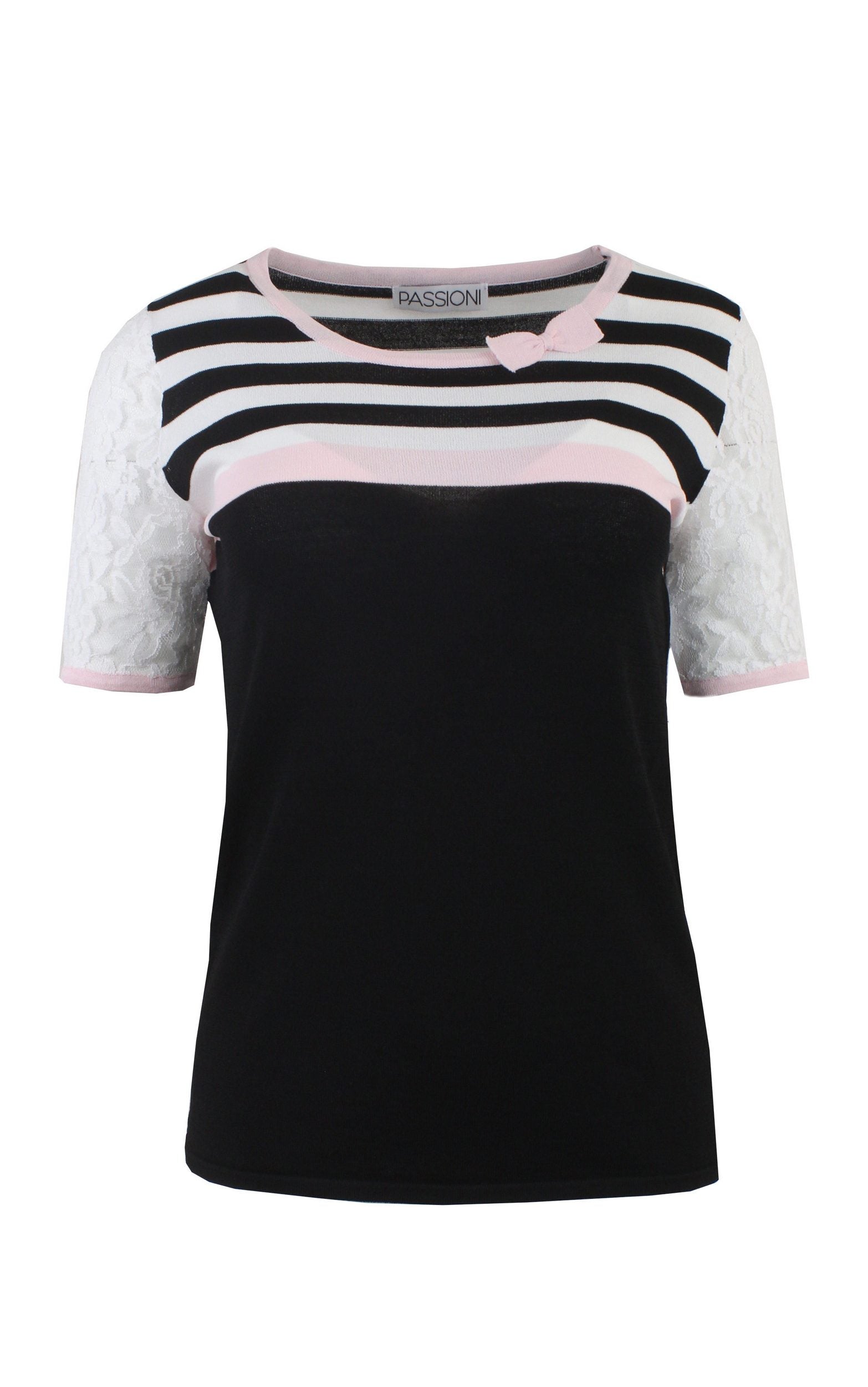 T-Shirt mit Spitzenärmeln und Schleifendetail