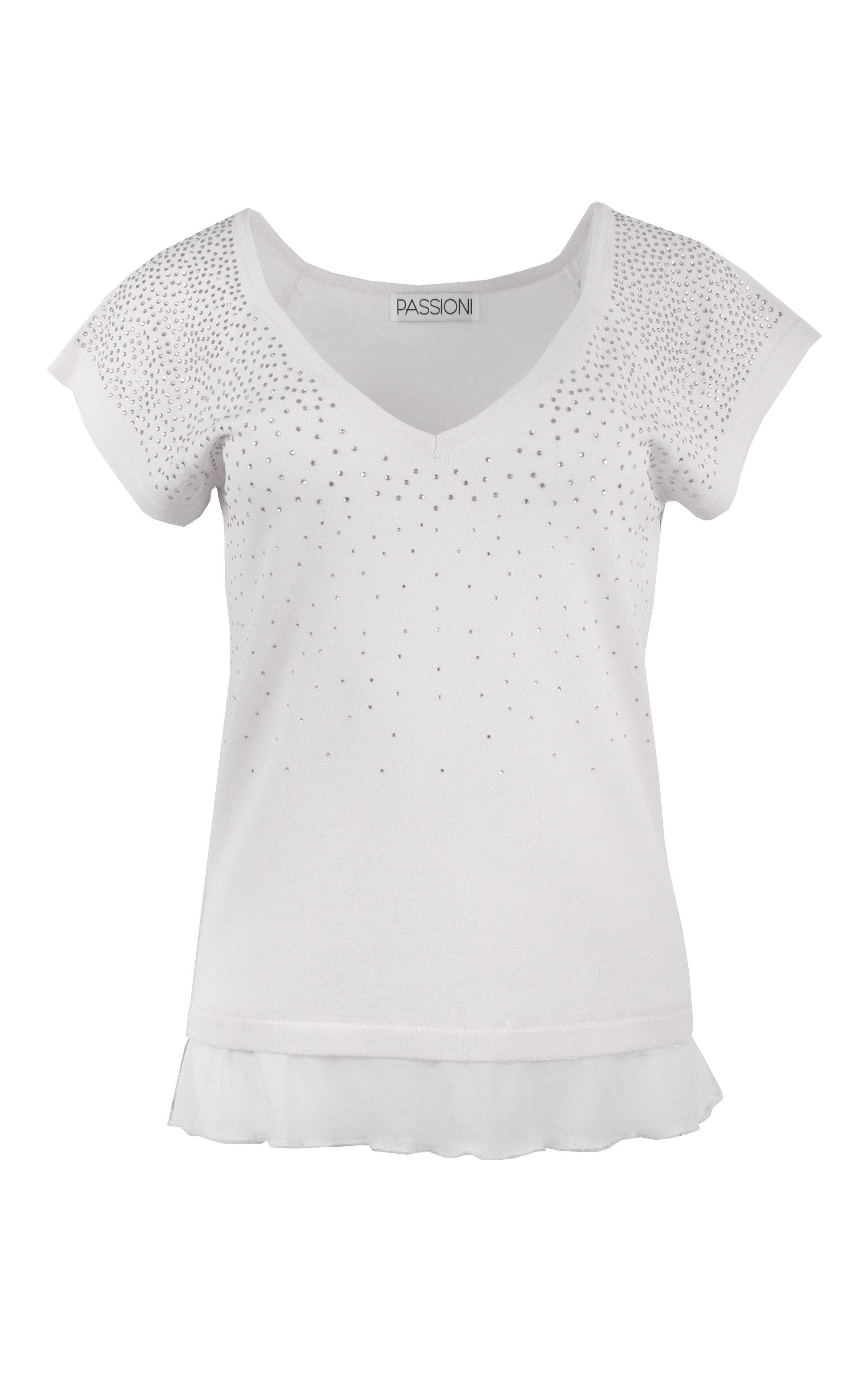 T-Shirt mit Chiffon- und Strassdetails