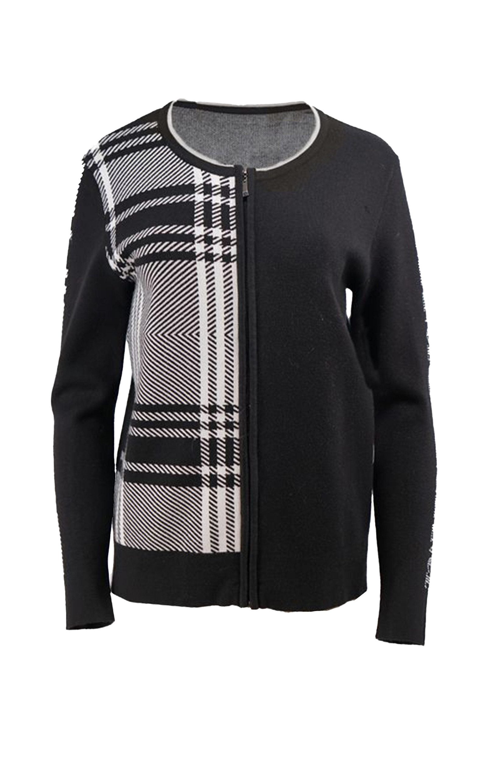 Strickjacke mit Karomuster und Reißverschluss