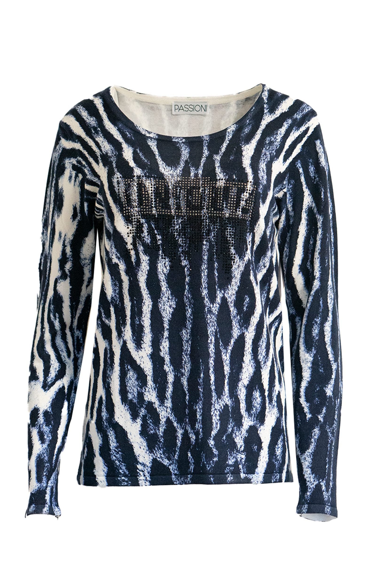 Strickpullover mit Animal-Print und „Unique“-Strasstext