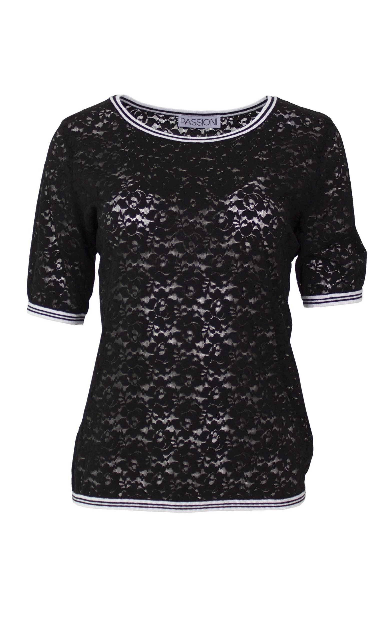 T-Shirt aus Spitze mit Kontrastbund