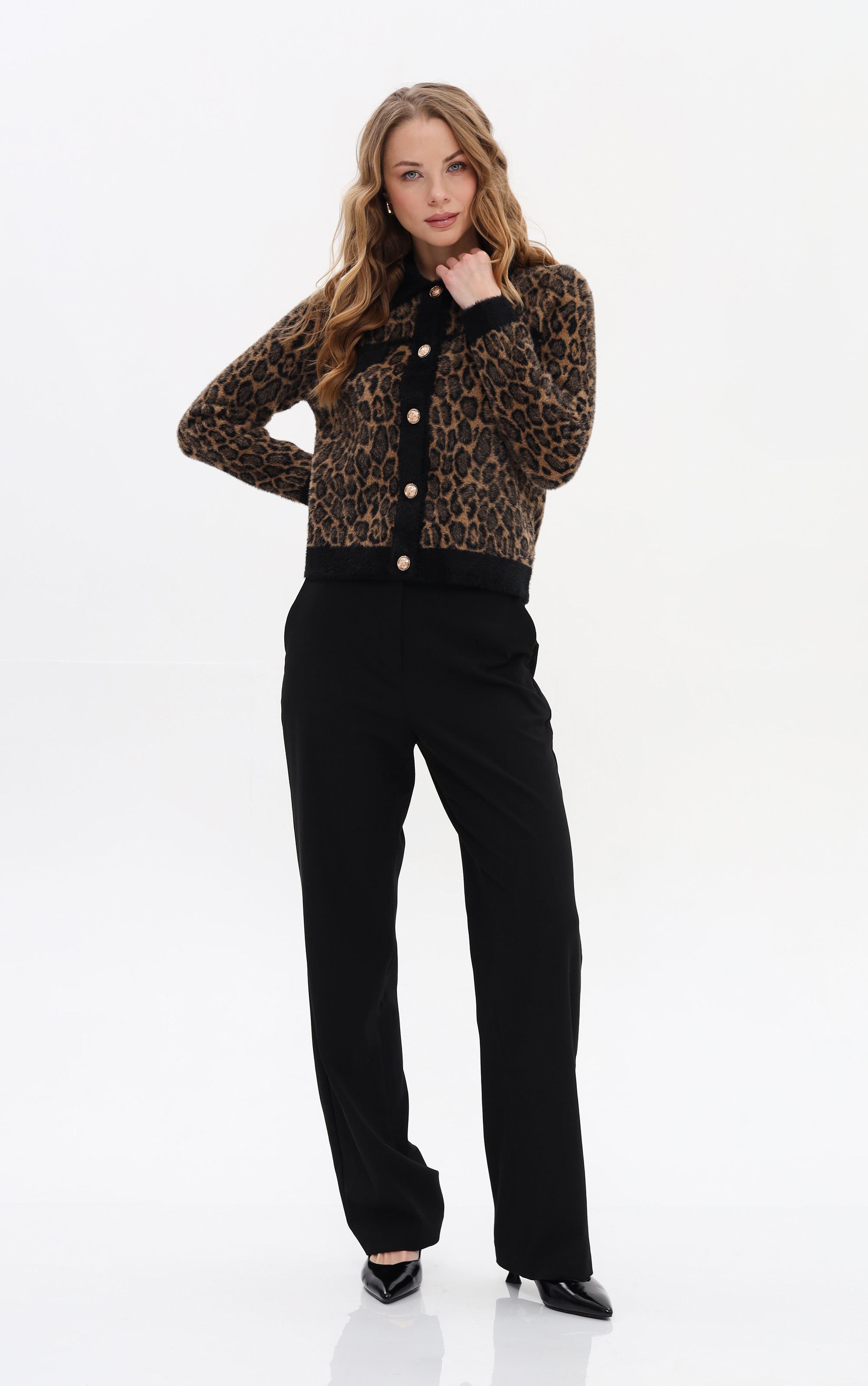 Cardigan Cropped mit Leo-Print