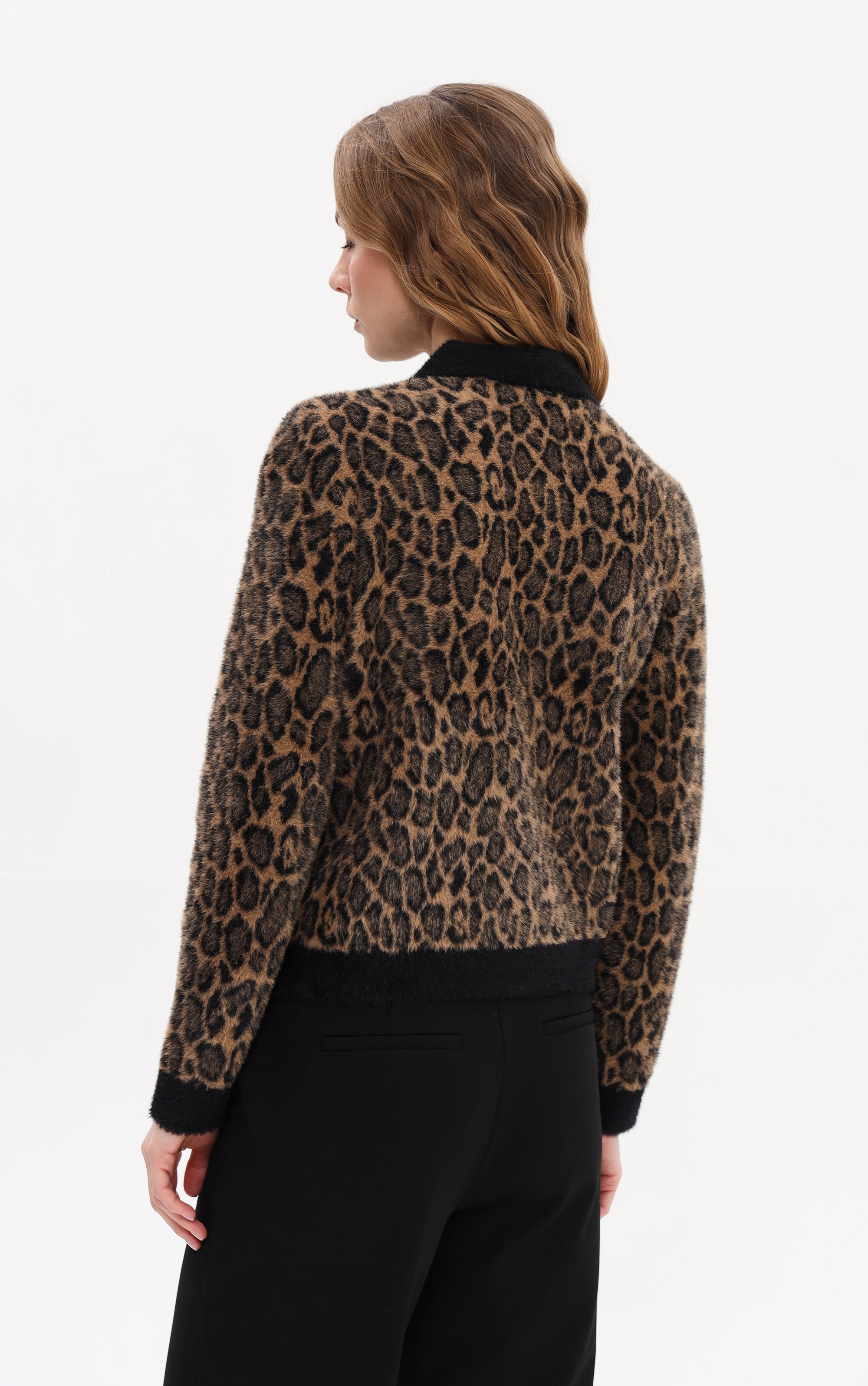 Cardigan Cropped mit Leo-Print