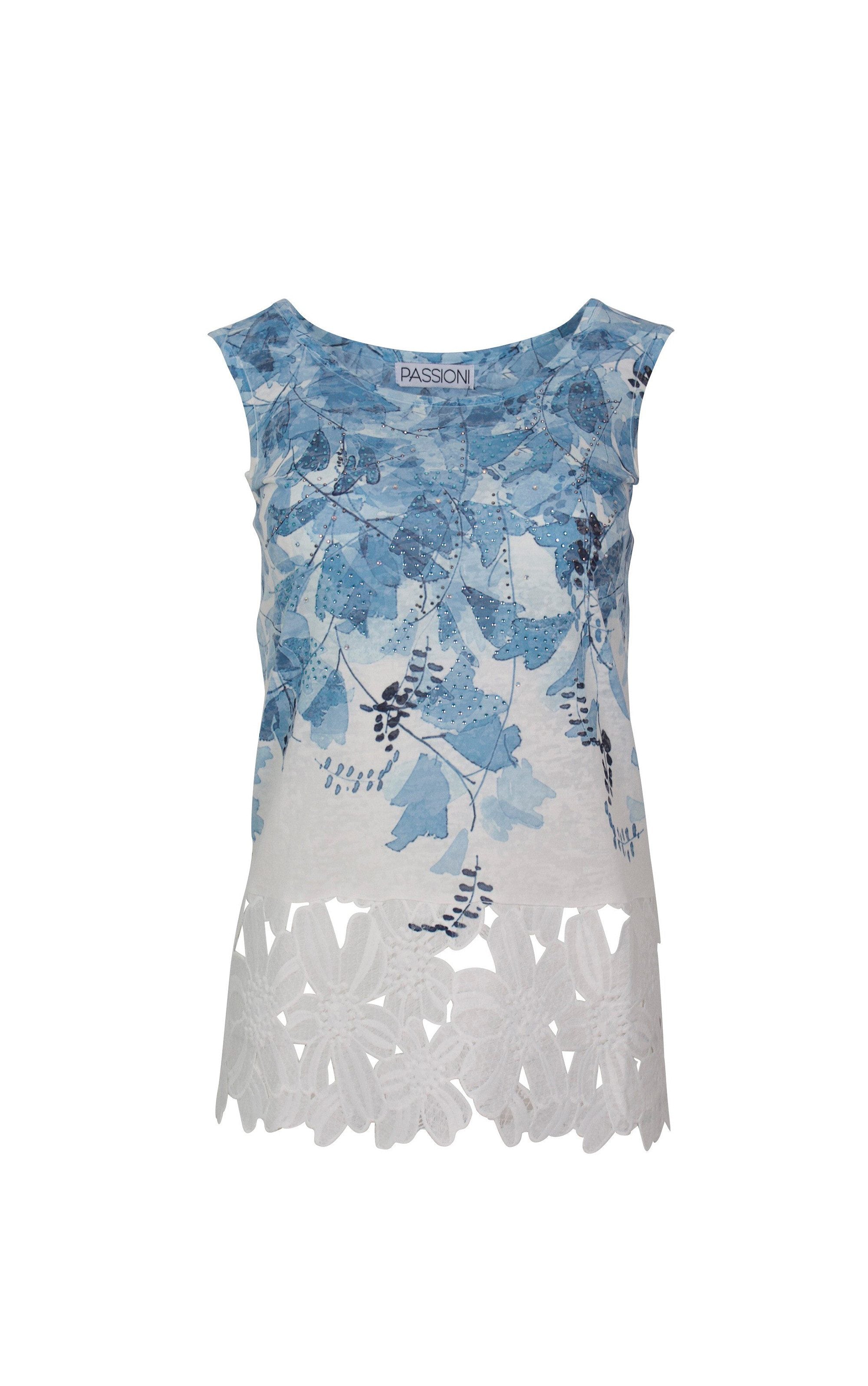 Top mit Spitzendetails und Glitzersteinen