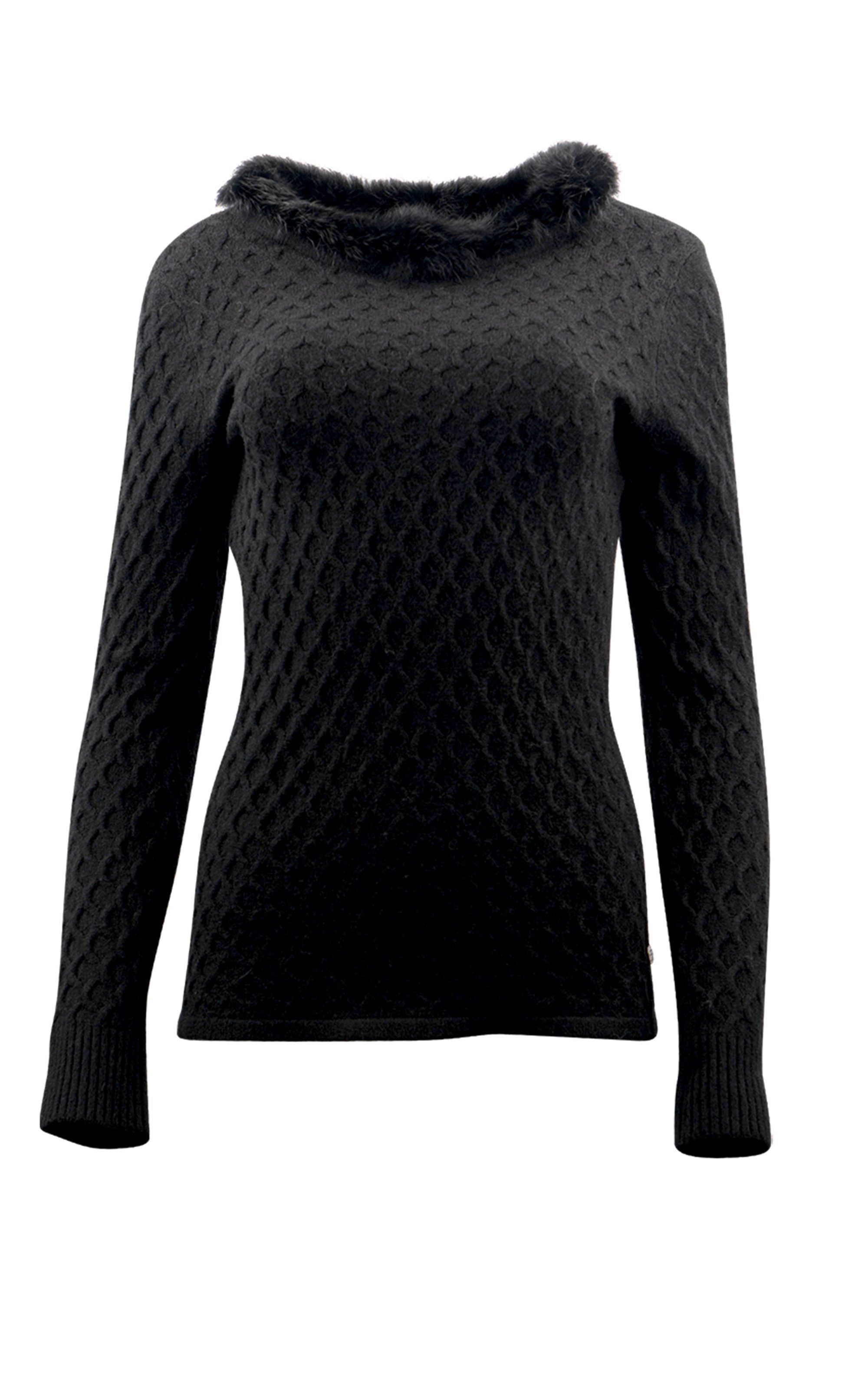 Eleganter Strickpullover mit Waben Muster und Fellbesatz