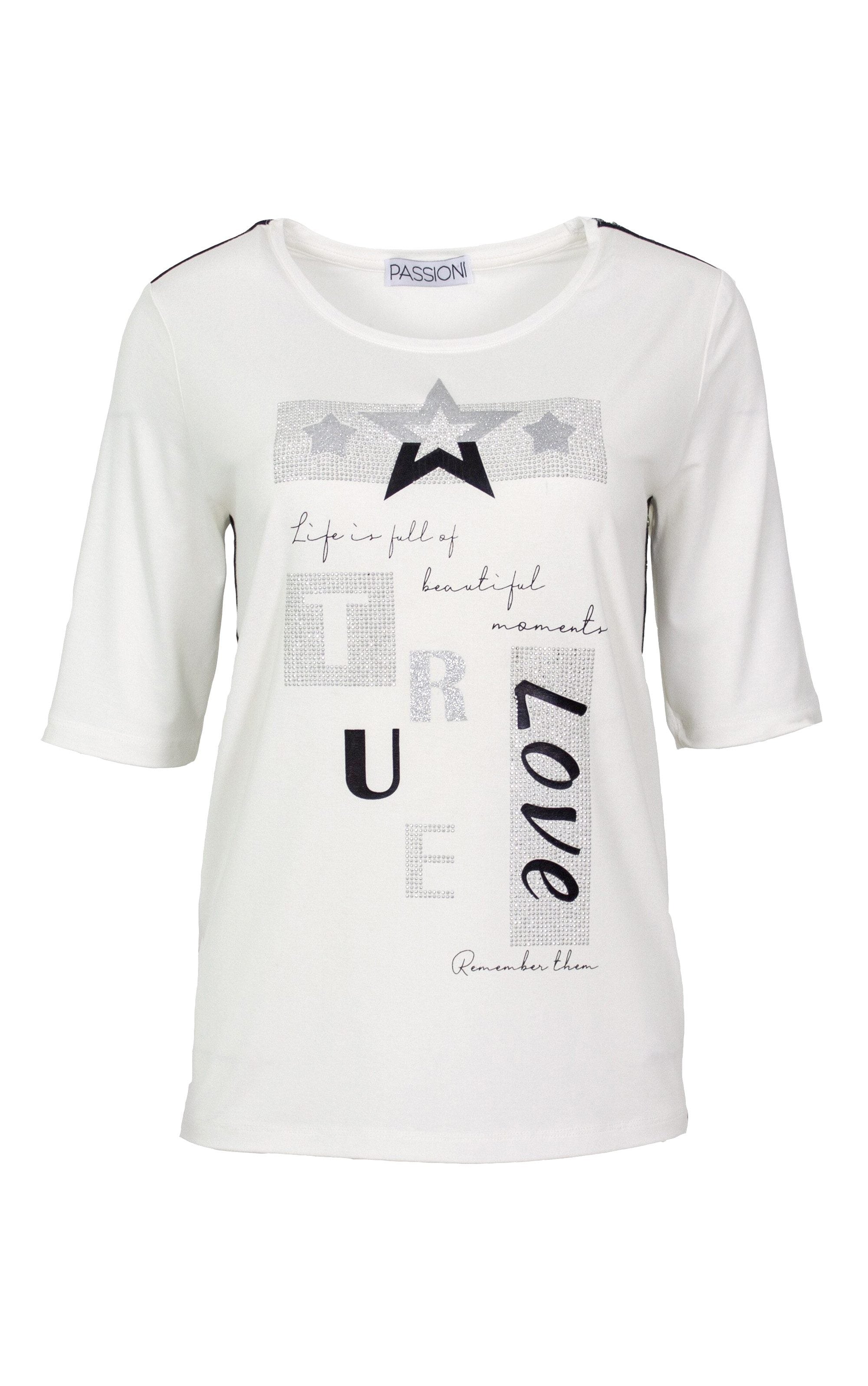 T-Shirt mit Glitzersteinen und Schriftzug