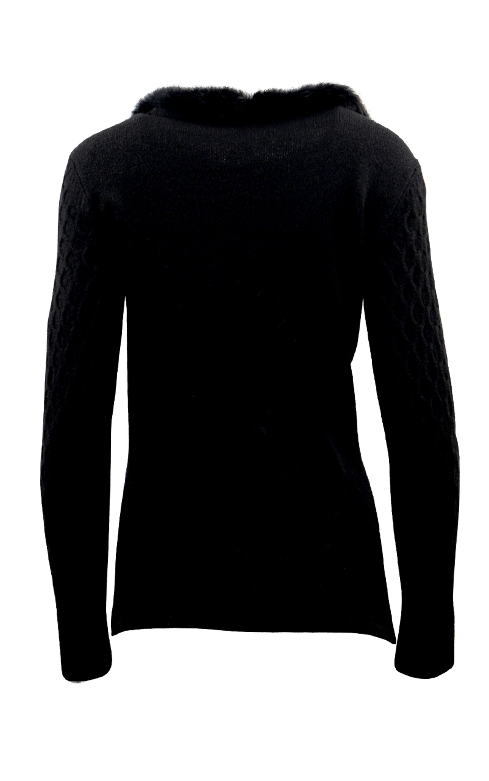Eleganter Strickpullover mit Waben Muster und Fellbesatz