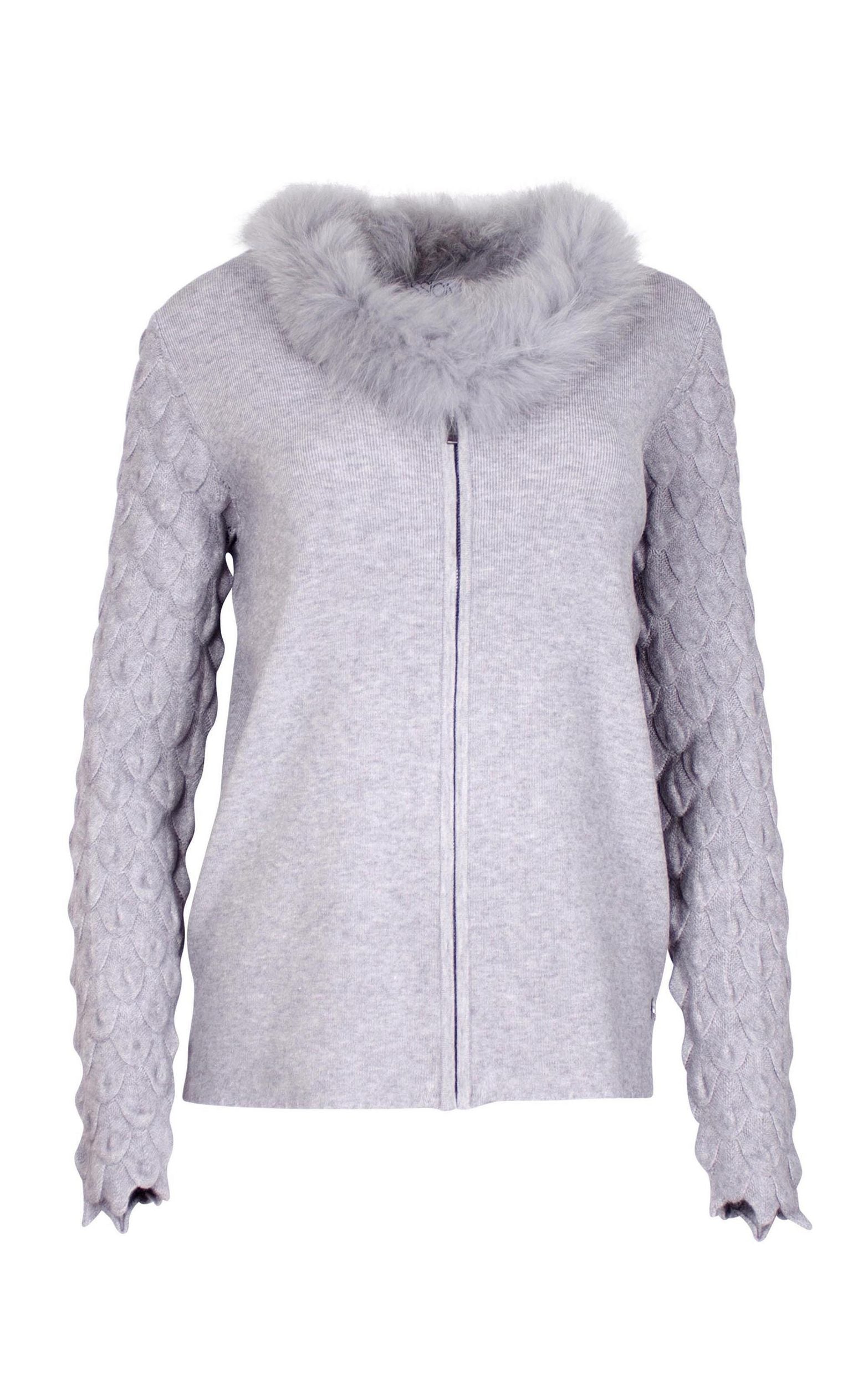Twinset mit Pelzkragen und Textur