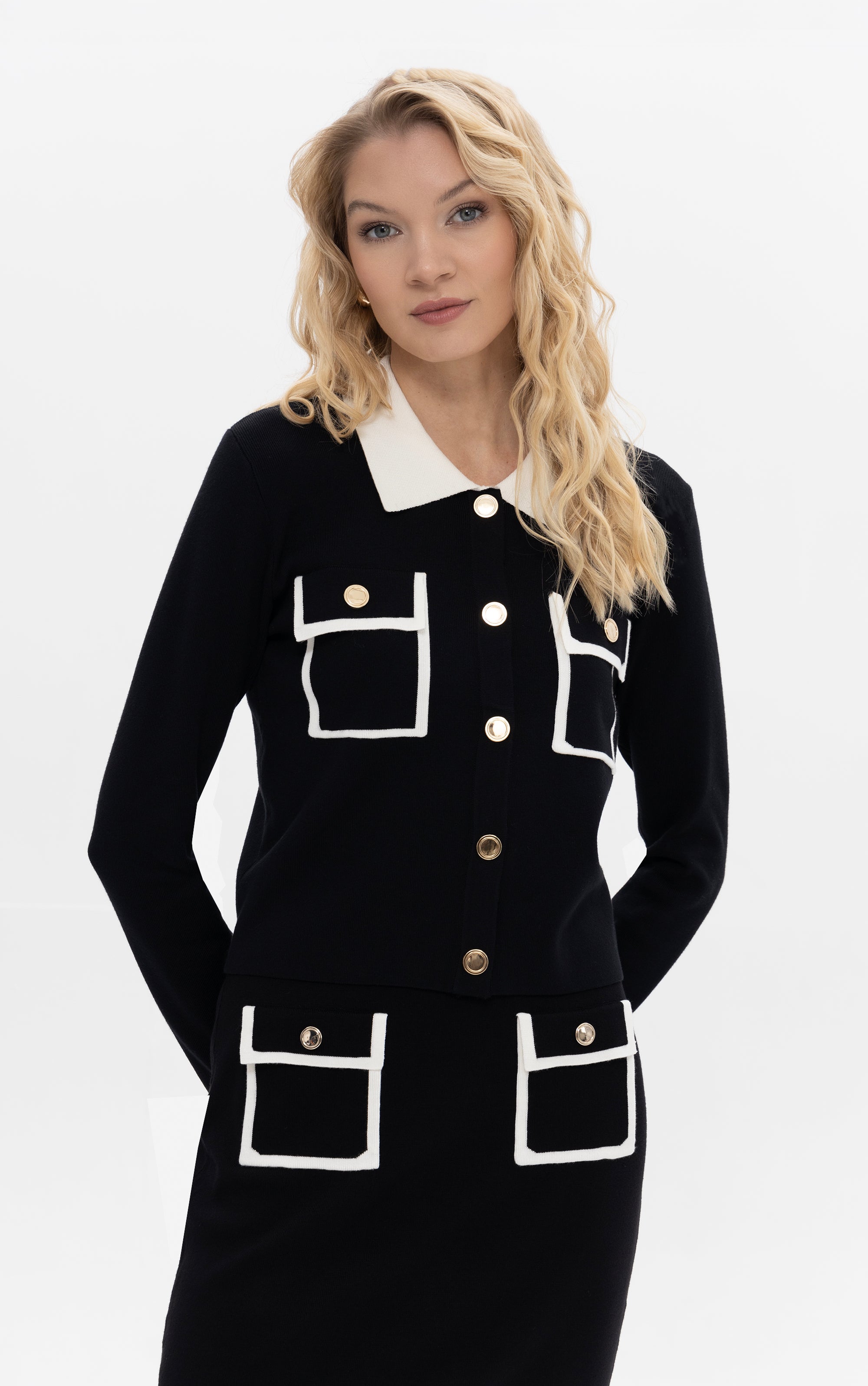 Cardigan mit Polokragen und Taschen