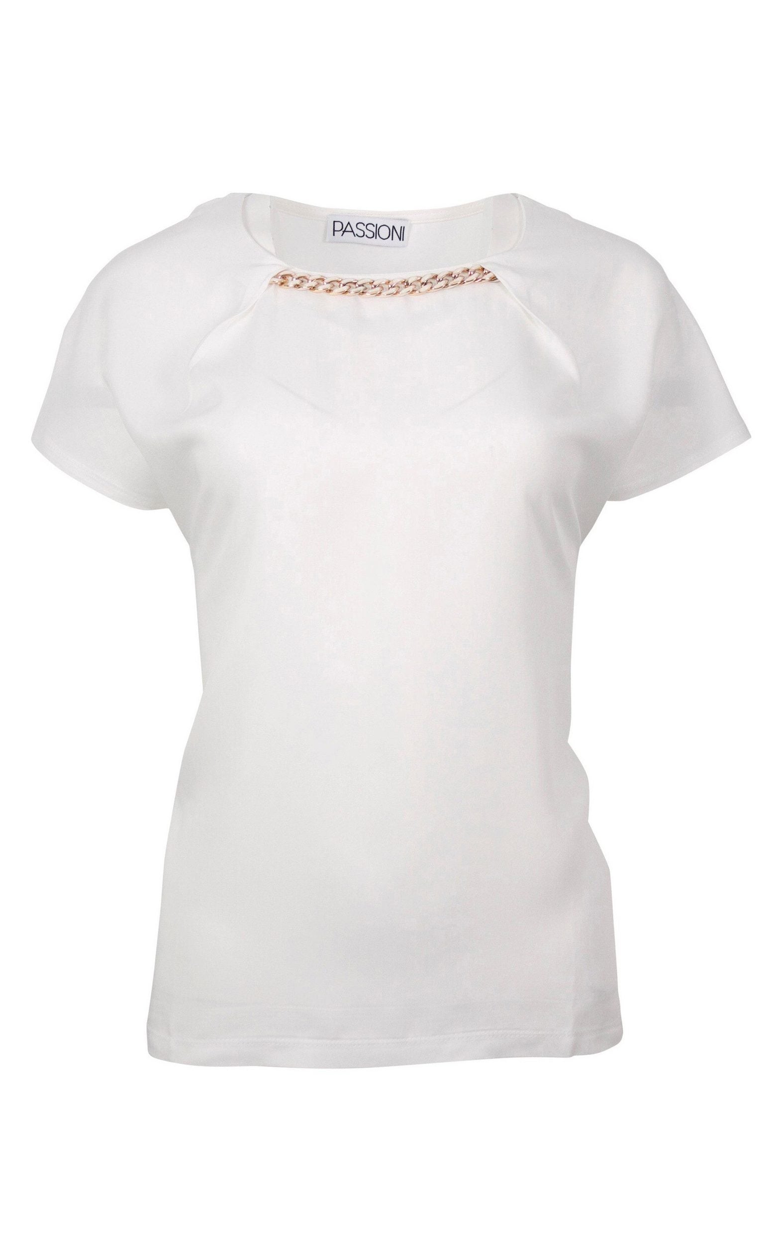 T-Shirt mit goldener Kette am Rundhalsausschnitt