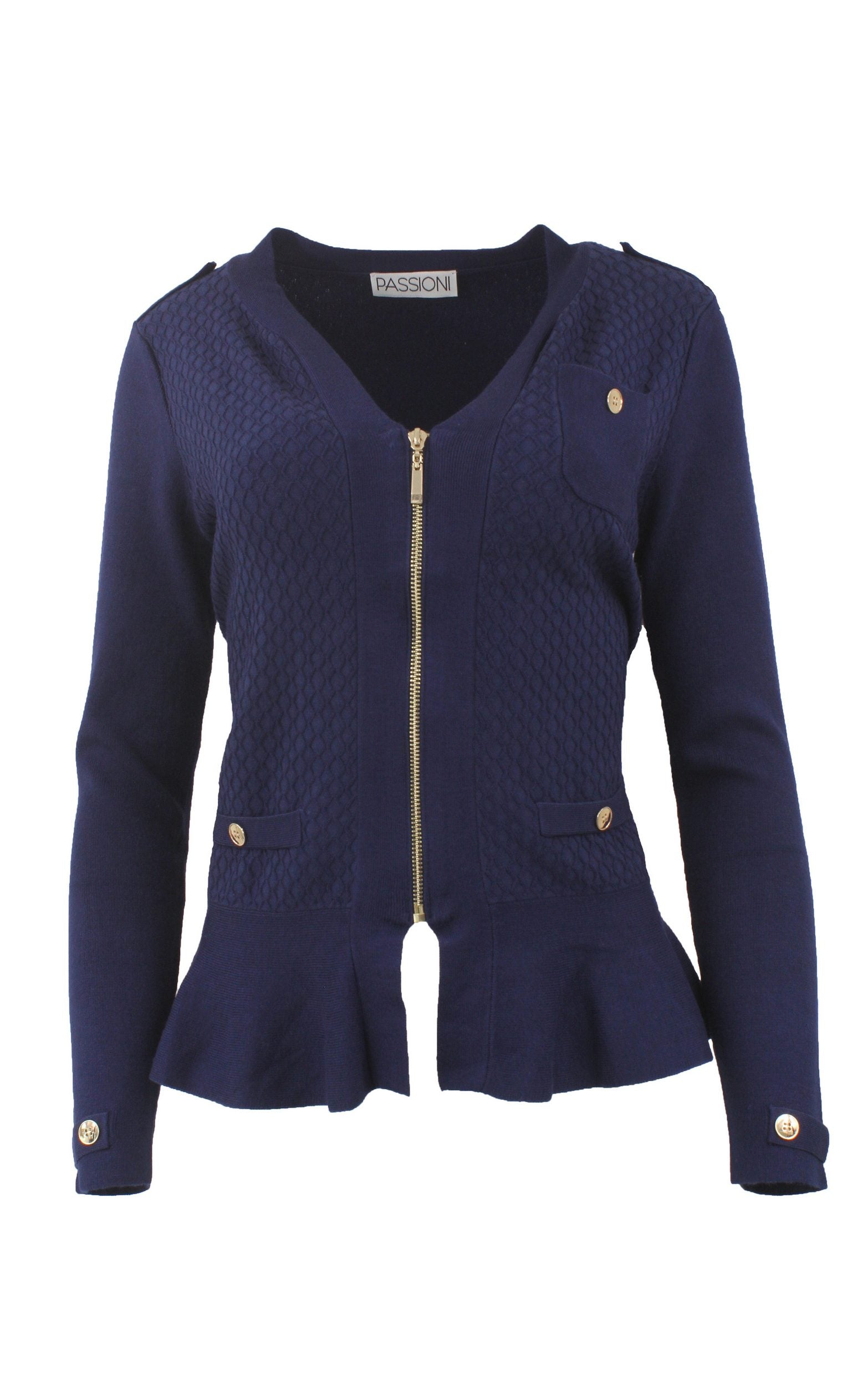 Cardigan mit goldenen Knöpfen und Reißverschluss