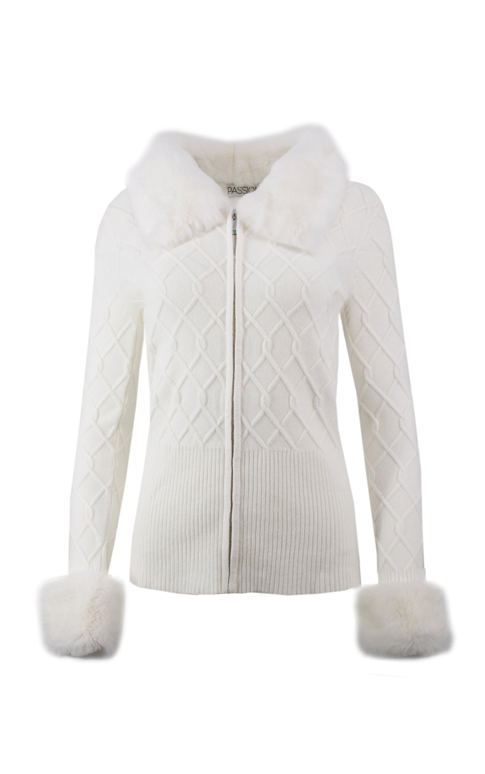 Strickjacke mit glamourösen Pelzärmeln und Kragen
