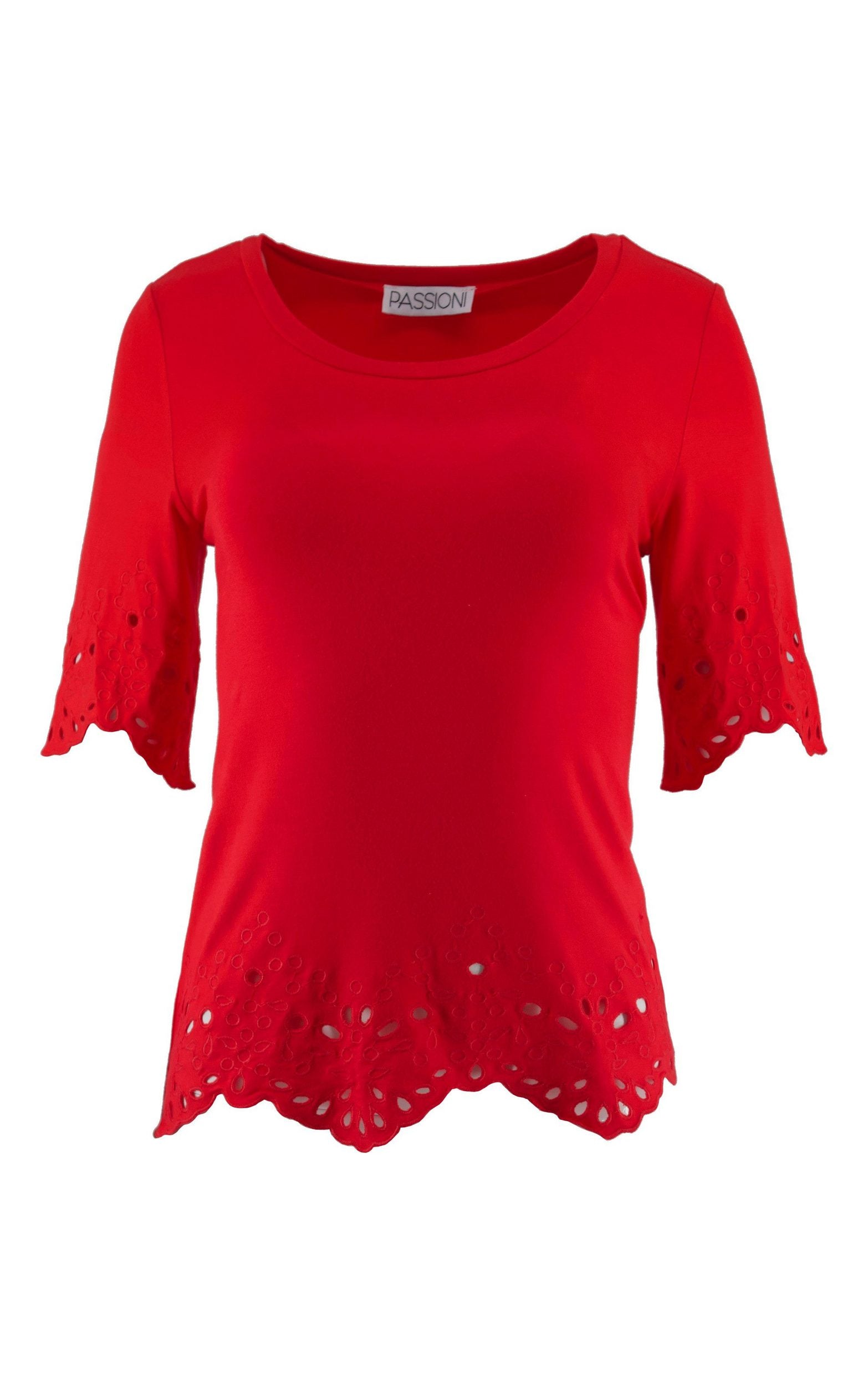 T-Shirt mit Broderie Anglaise-Details