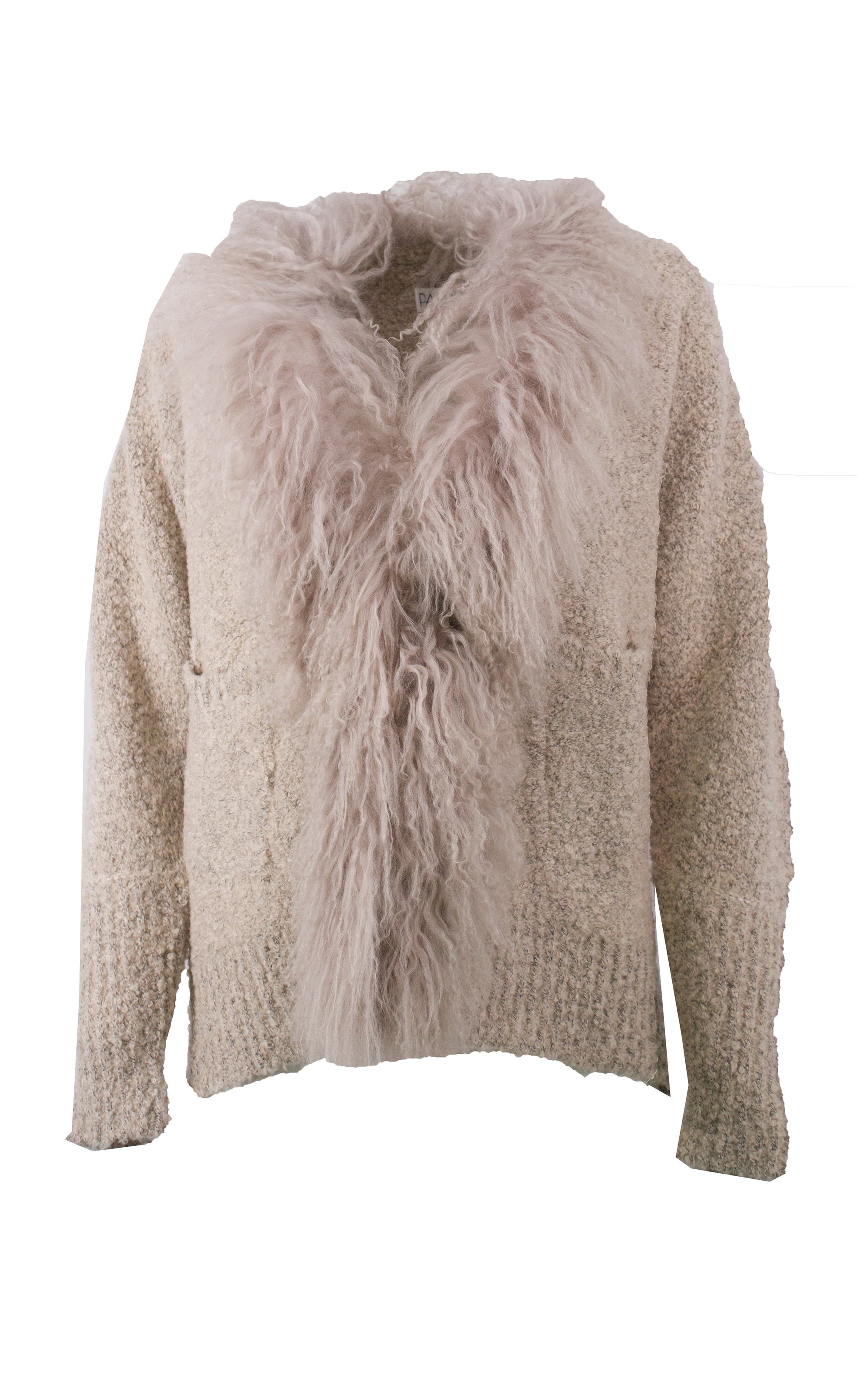 Cardigan in Beige mit flauschigem Wollkragen