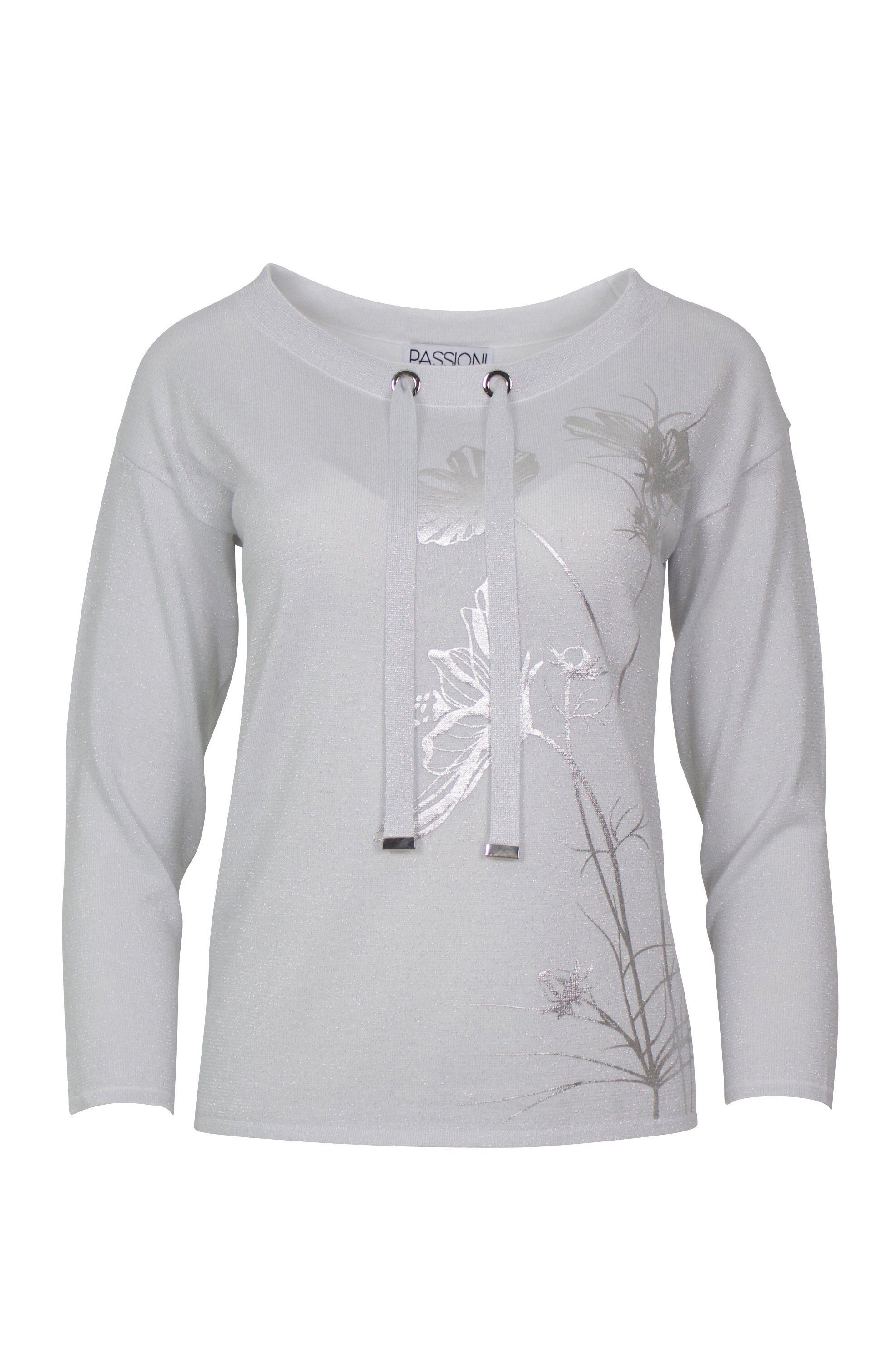 Sweatshirt mit Silberschimmer und floralen Details
