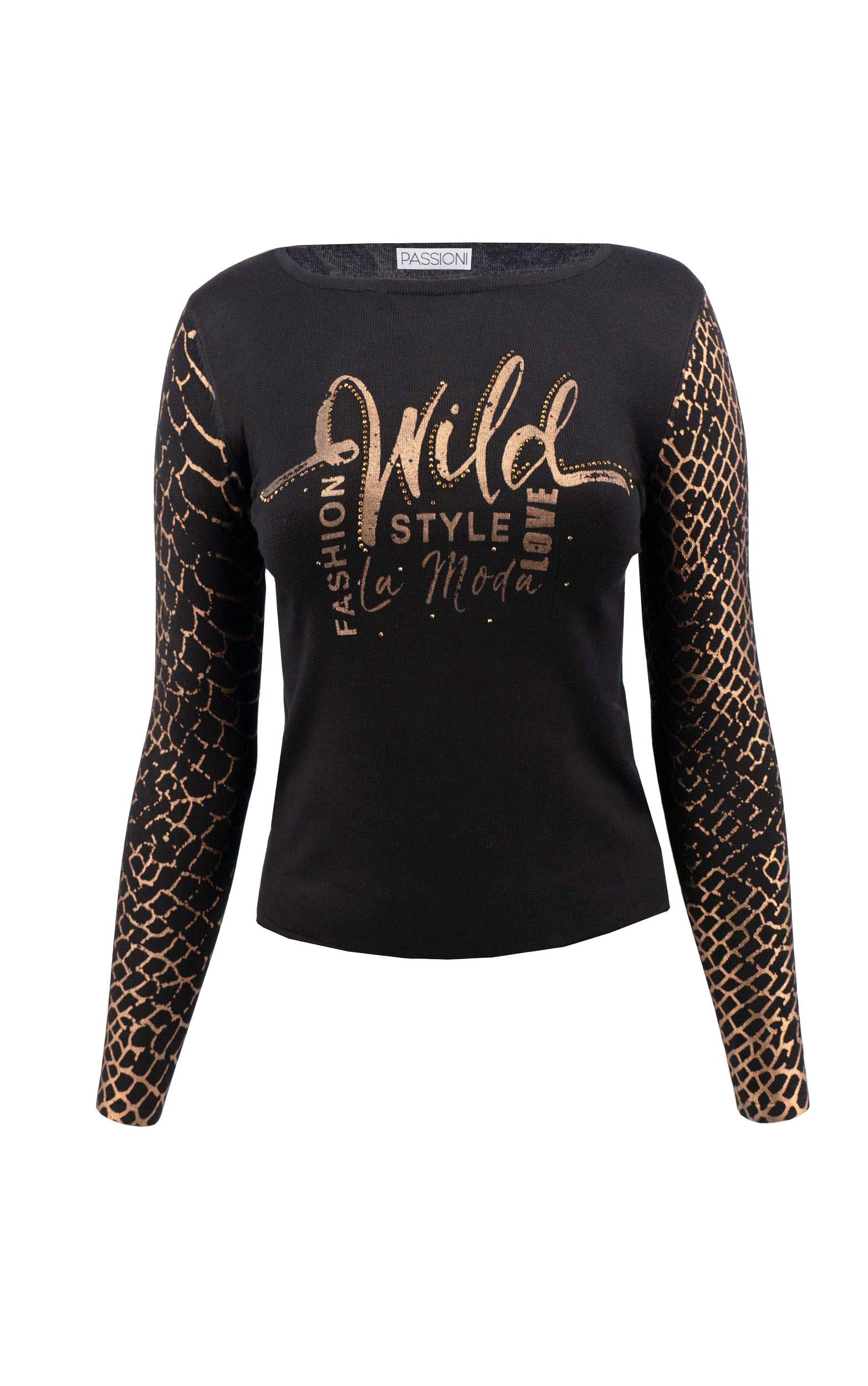 Strickpullover mit „Wild“-Print auf der Vorderseite und Ärmeln mit Animal-Print