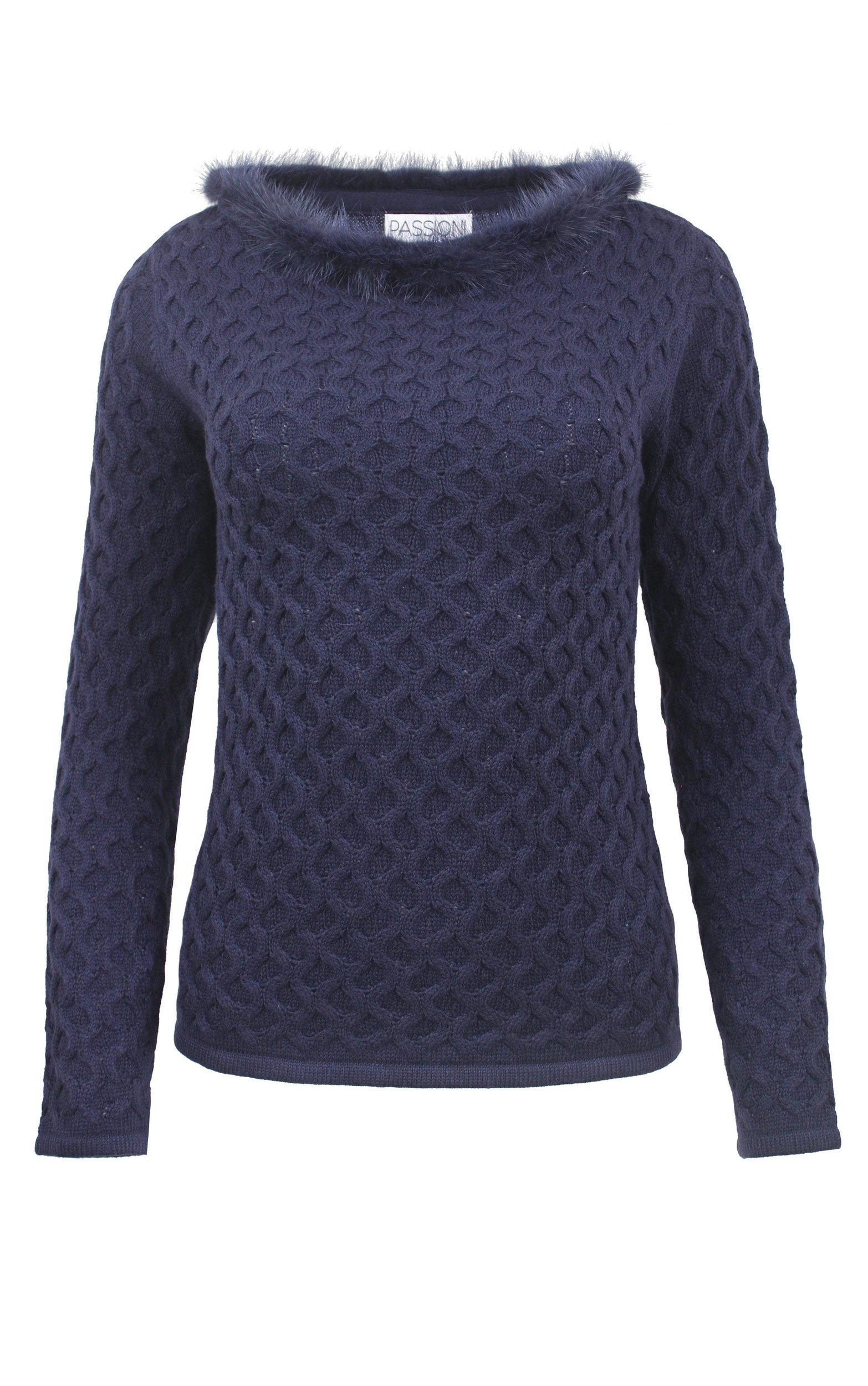 Strukturierter Pullover mit abnehmbaren Pelzkragen