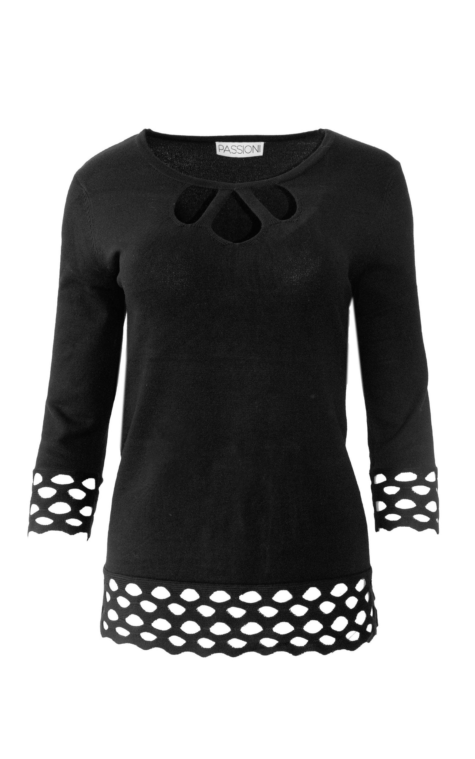 Pullover mit perforierten Details und 3/4-Ärmeln