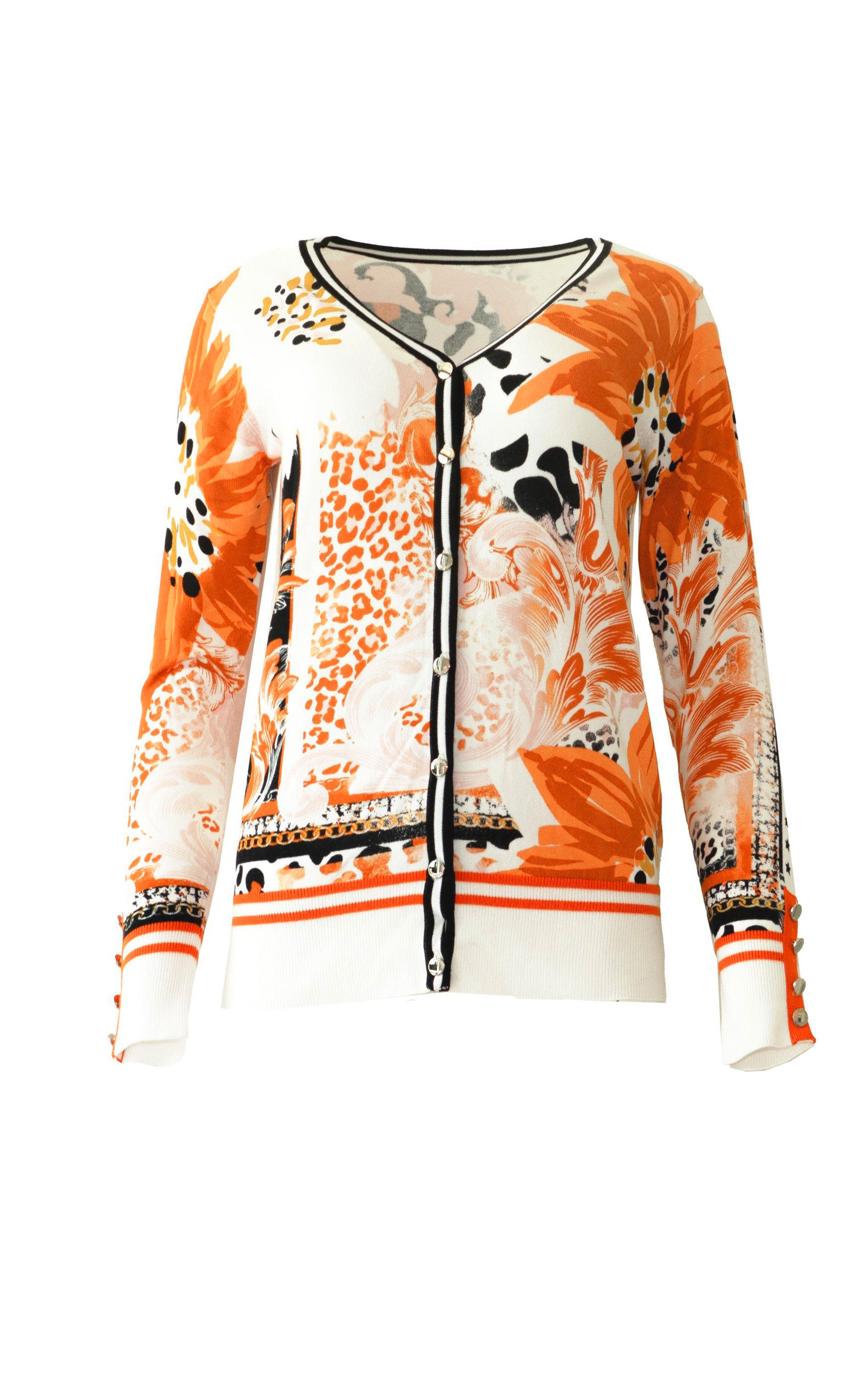 Twinset mit floralen Ornamenten und Leoprint