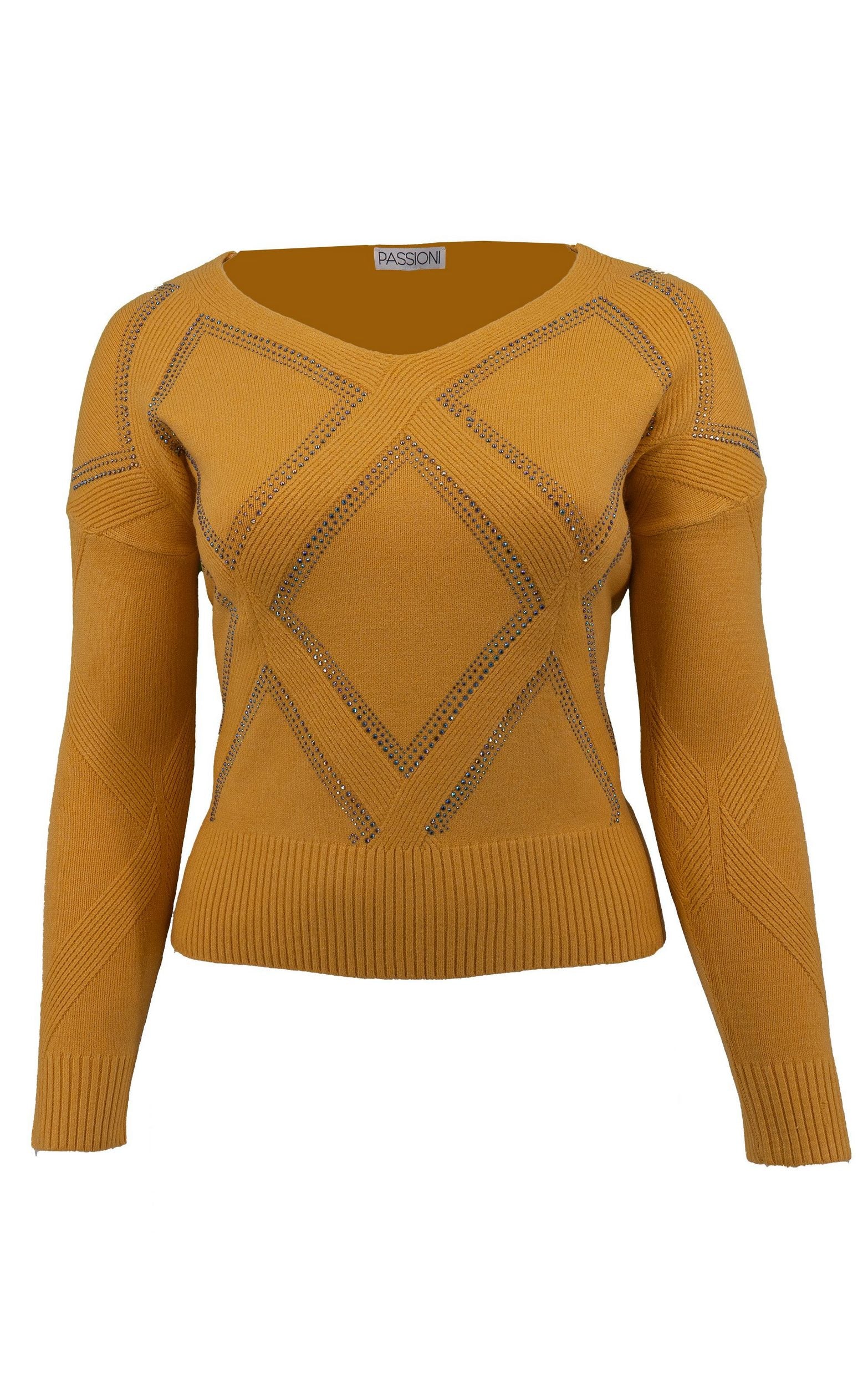 Strickpullover mit Rautenmuster aus Strasssteinen