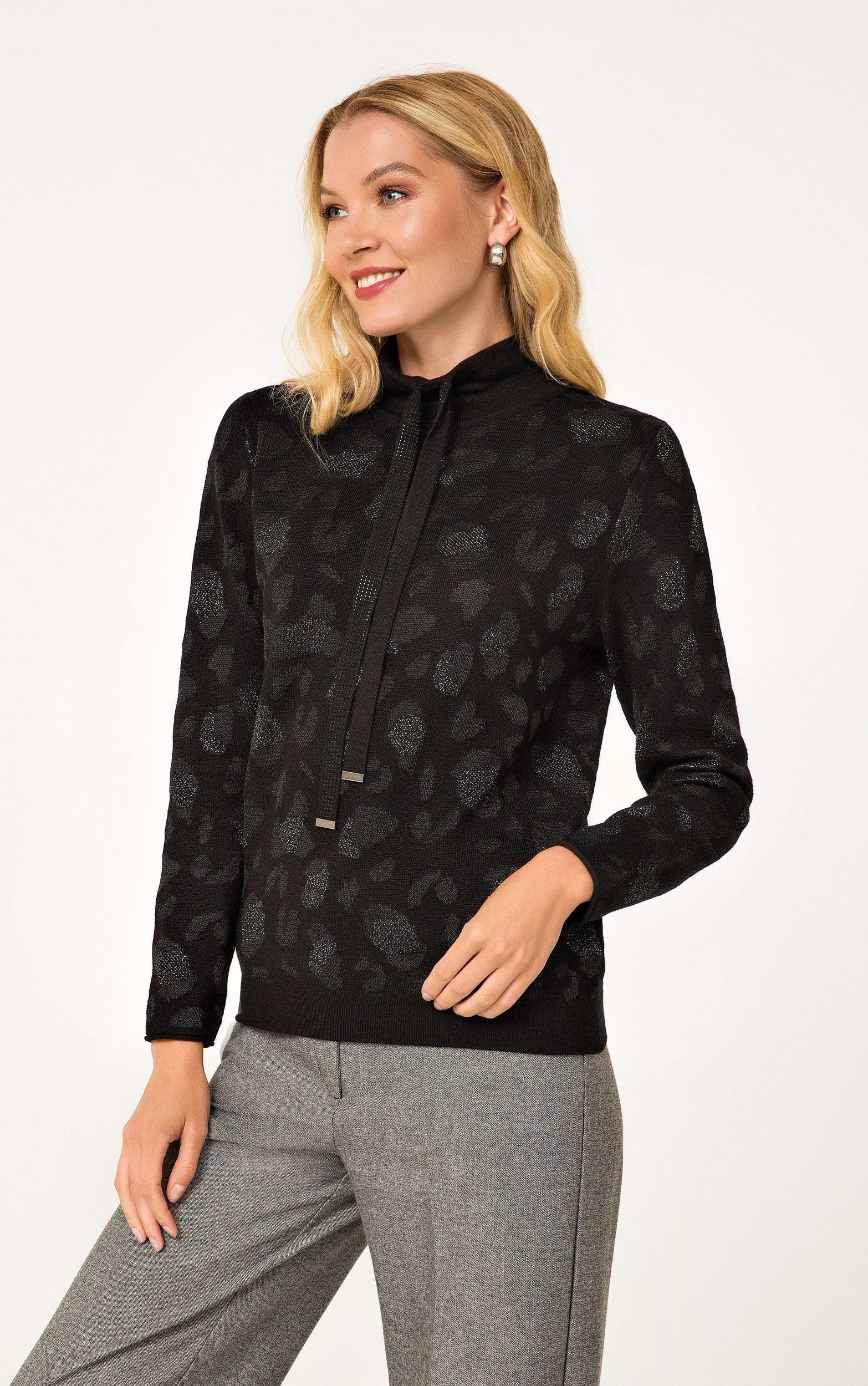 Sweatshirt mit Stehkragen und Zugkordel mit Strasssteinen