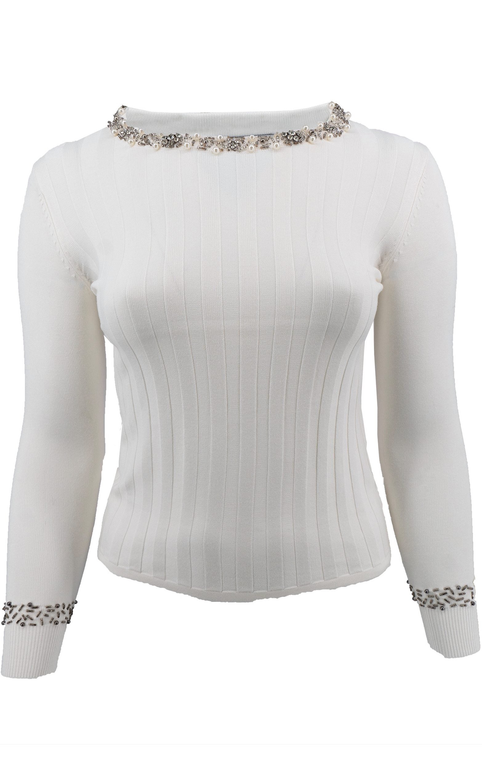 Pullover im Rippenstrick mit Perlendetails