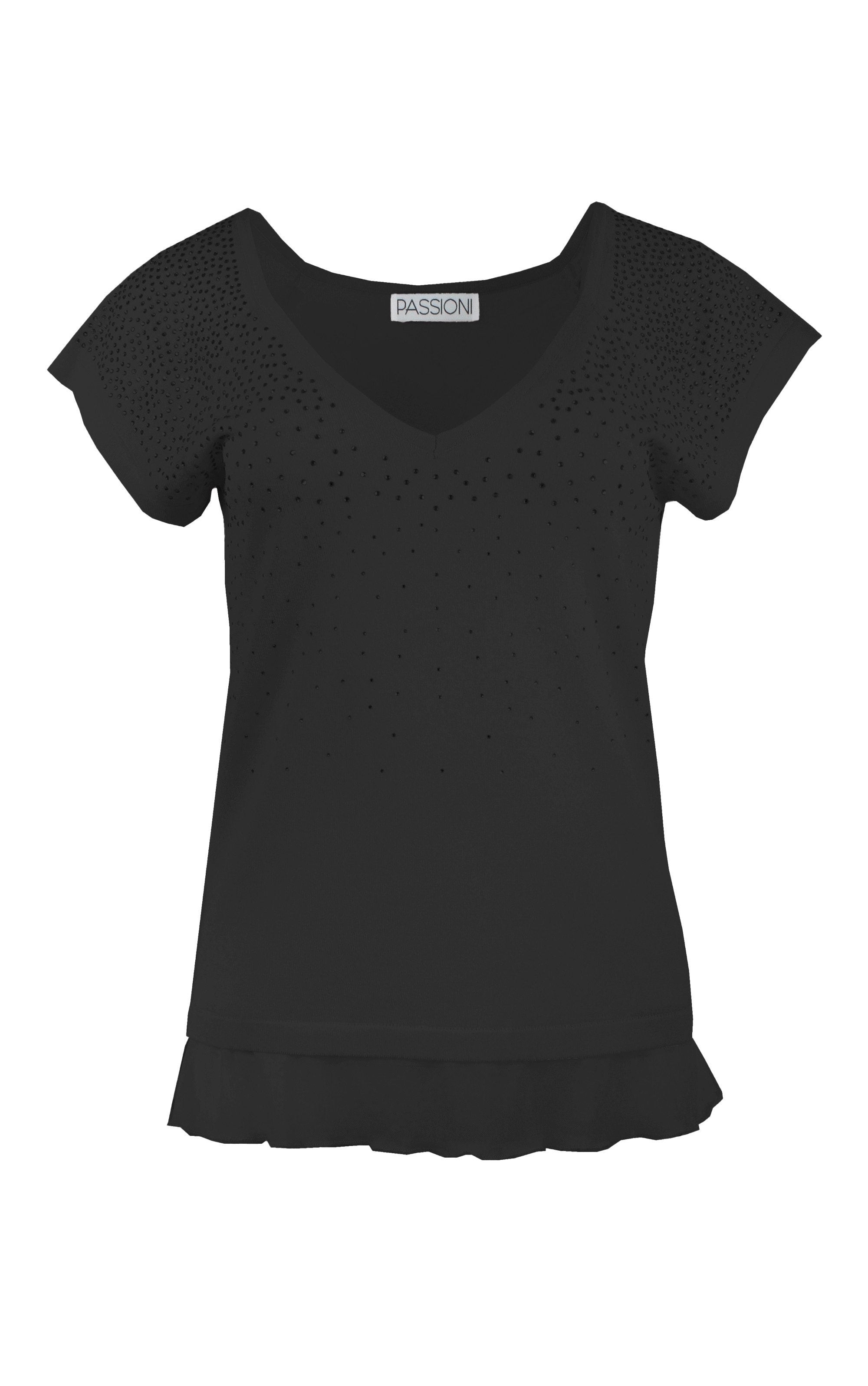 T-Shirt mit Chiffon- und Strassdetails