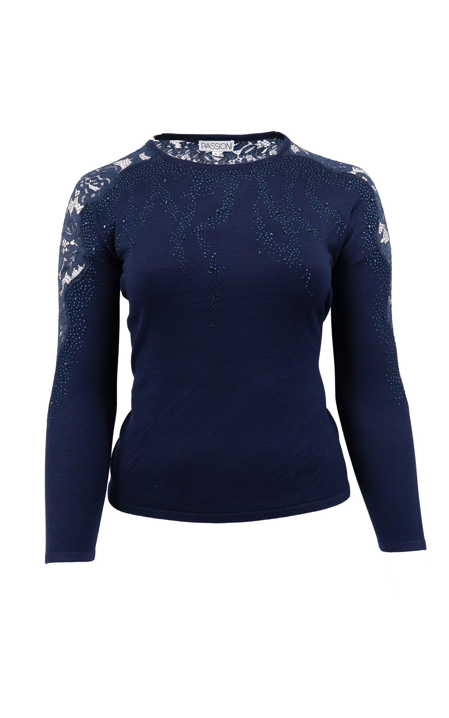 Strickpullover mit Spitzen- und Strassdetails