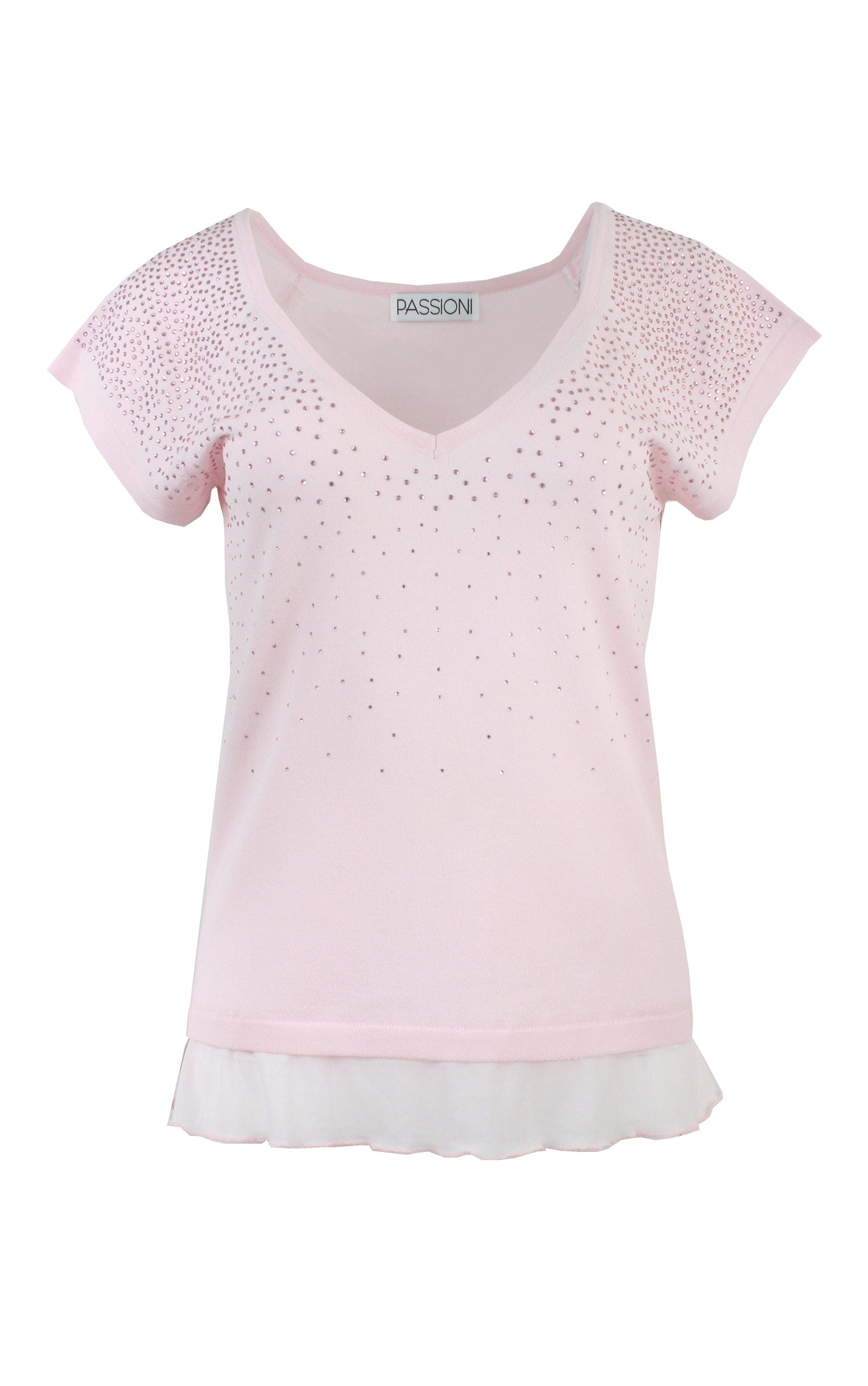 T-Shirt mit Chiffon- und Strassdetails
