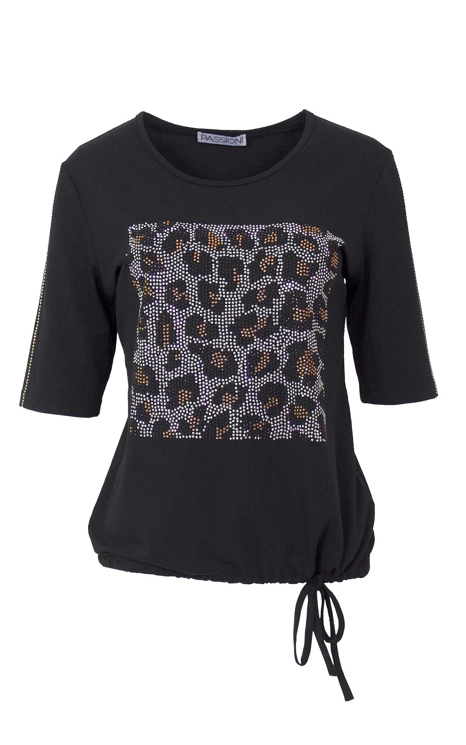 T-Shirt mit Leo-Strass vorne und Tunnelzug am Saum