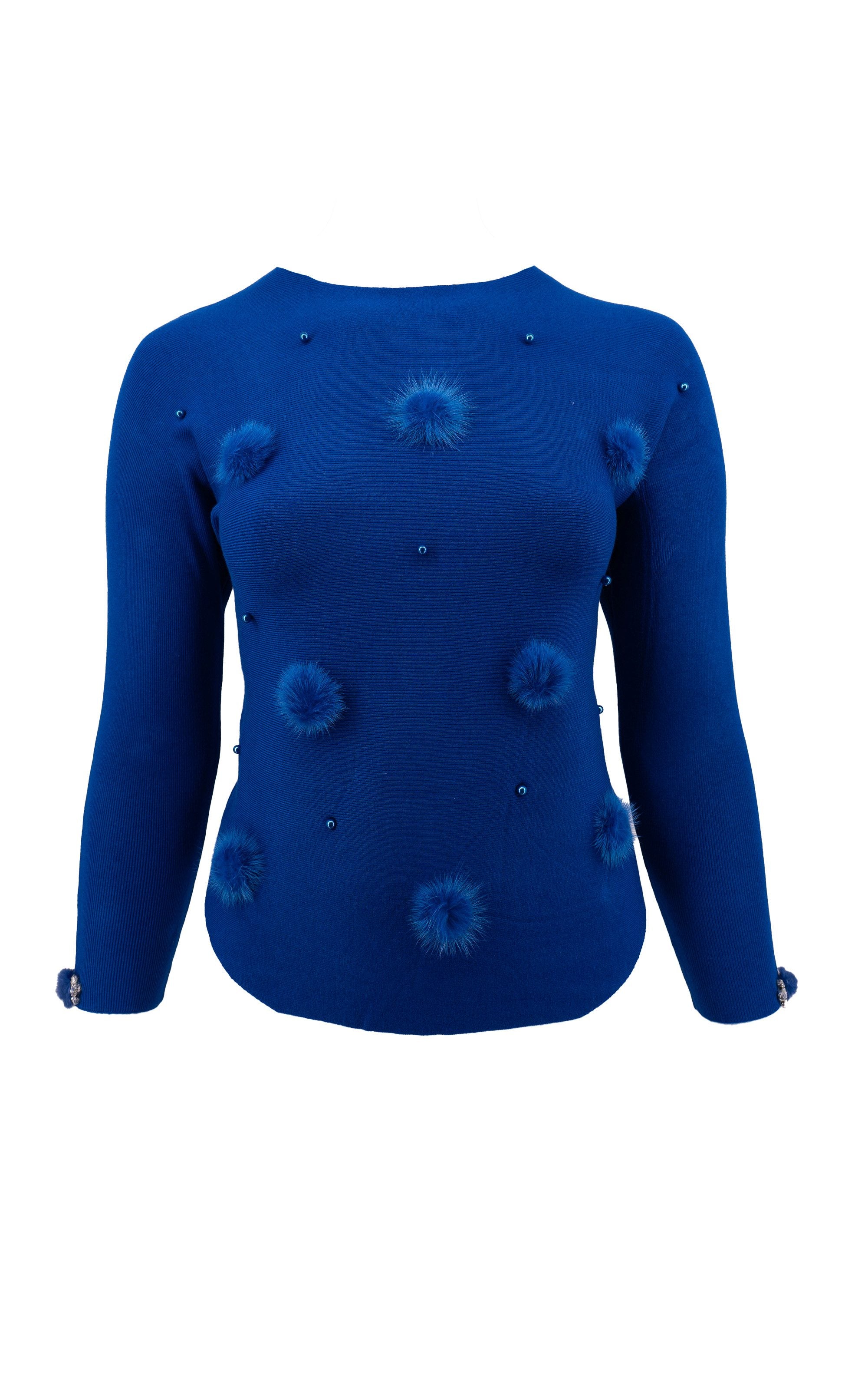 Strickpullover mit Pompon- und Perlenverzierung