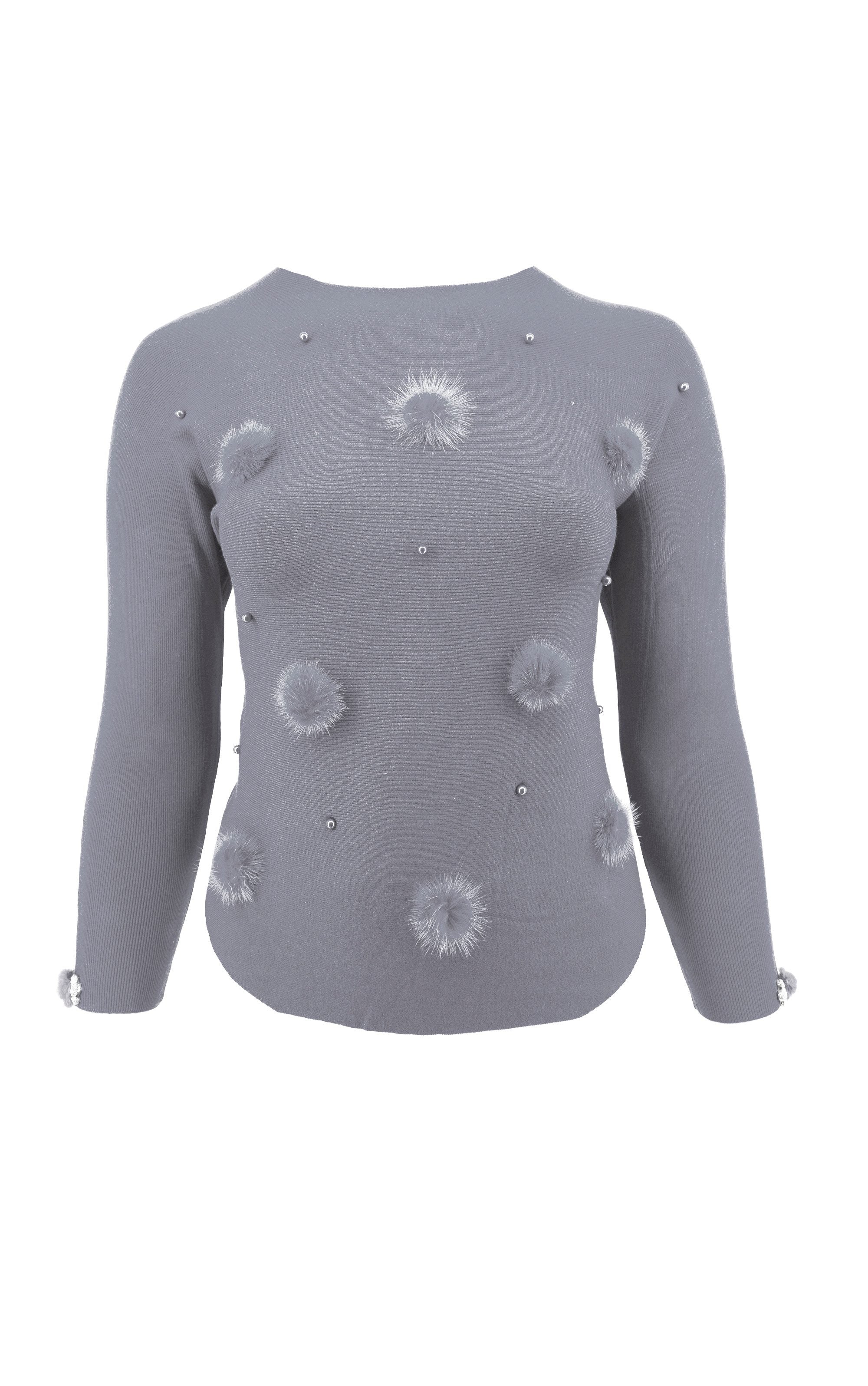 Strickpullover mit Pompon- und Perlenverzierung