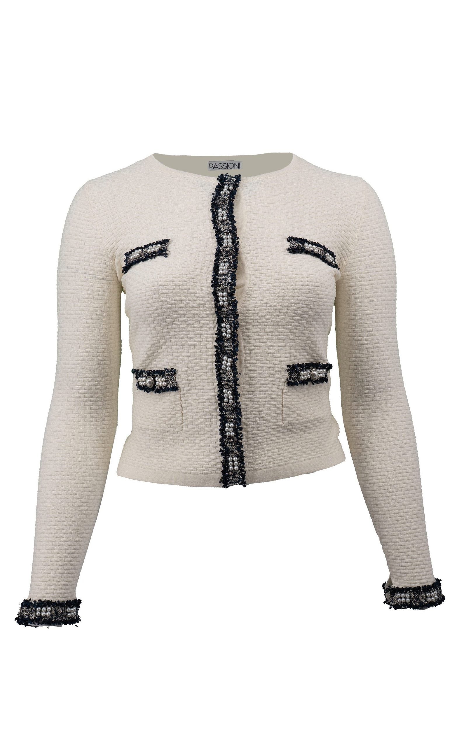 Strickjacke mit kontrastierenden Streifen und Taschen