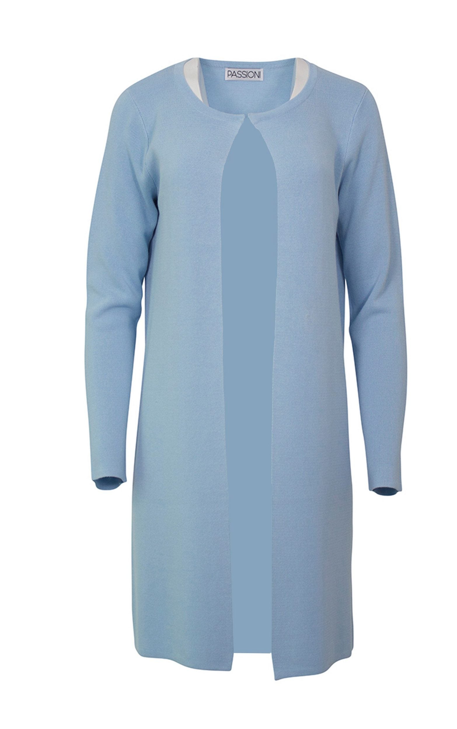 Strickjacke in Blau, mit schlichter Optik und Rundhalsausschnitt