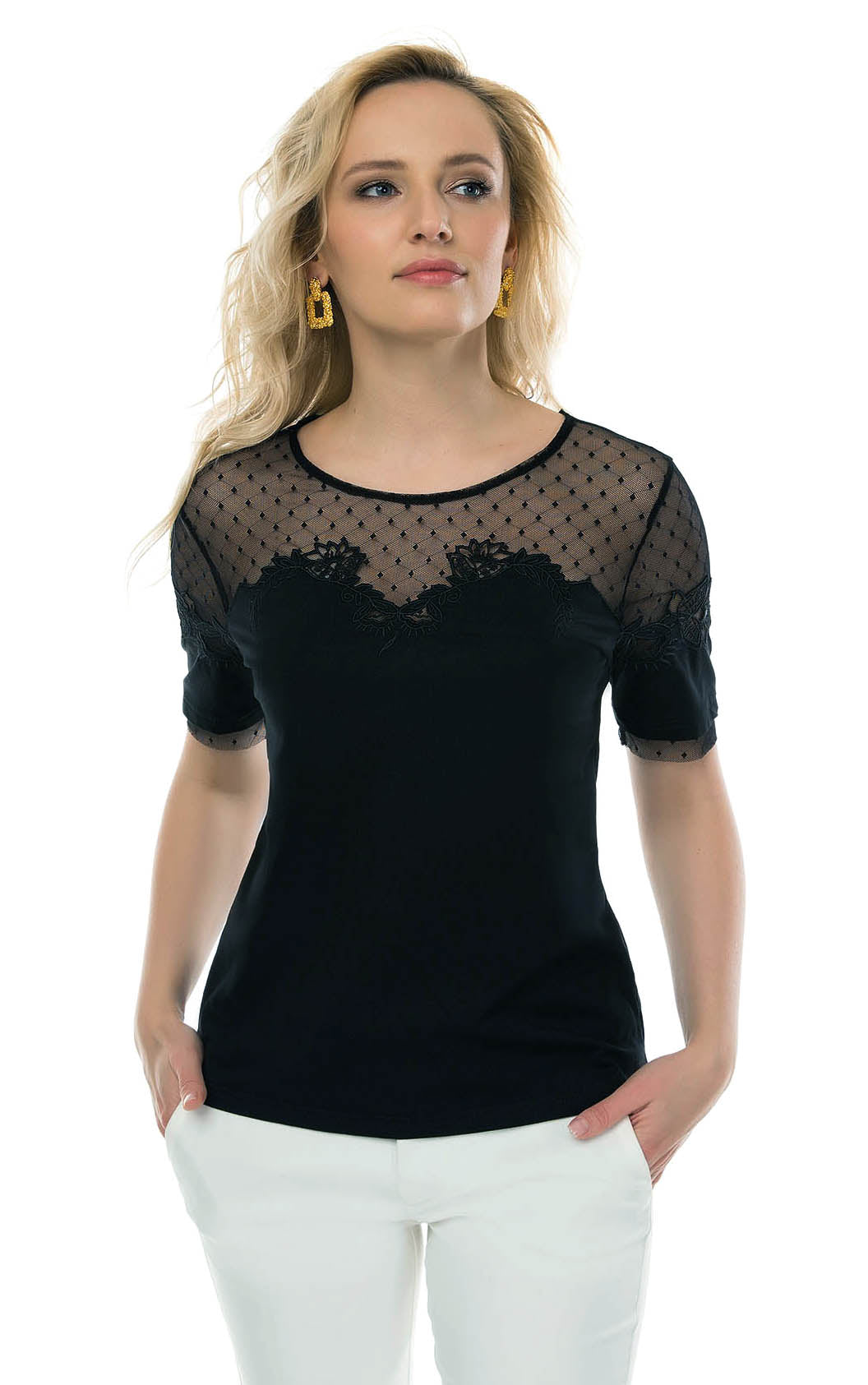 T-Shirt mit Spitzendetail